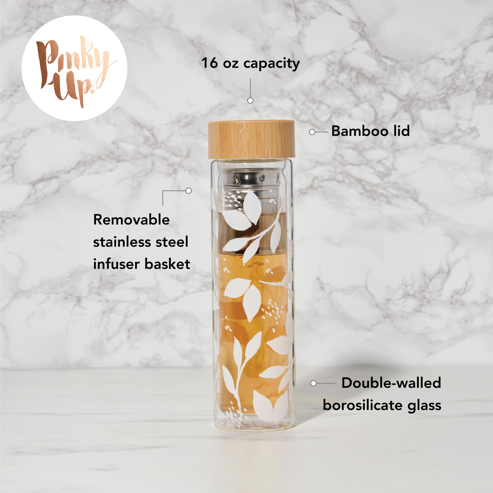 Pinky Up Blair Travel Tea Infuser Mug, Double Walled Insulated Tumbler With Removable Loose Leaf Tea Strainer, Keeps Drinks Hot