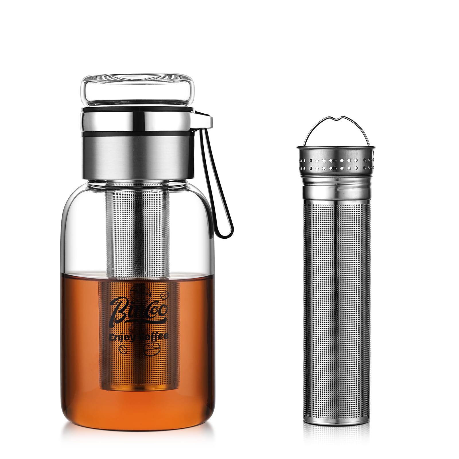 Bincoo Glass Cold Brew Coffee Maker with Extended Fine Mesh Filter, Tea Infuser Bottle Iced Coffee Maker with Thick Borosilicate