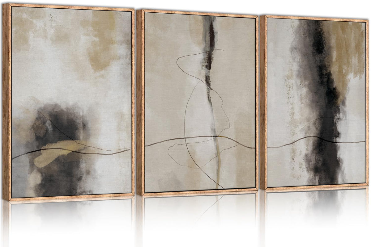 Hpinub Large Modern Abstract Shapes Framed Canvas Wall Art Set,Neutral Black And White Wall Decor,Minimalist Nordic Wall Paintin