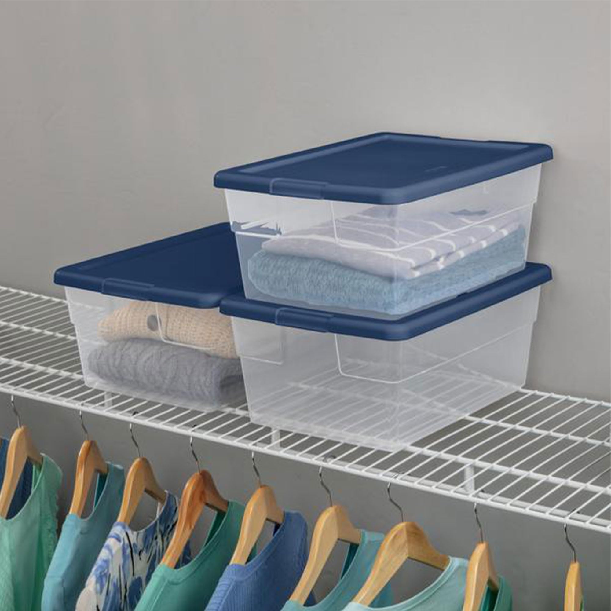 Sterilite Set Of (2) 16 Qt. Storage Boxes Clears, 12 Pack, Marine Blue