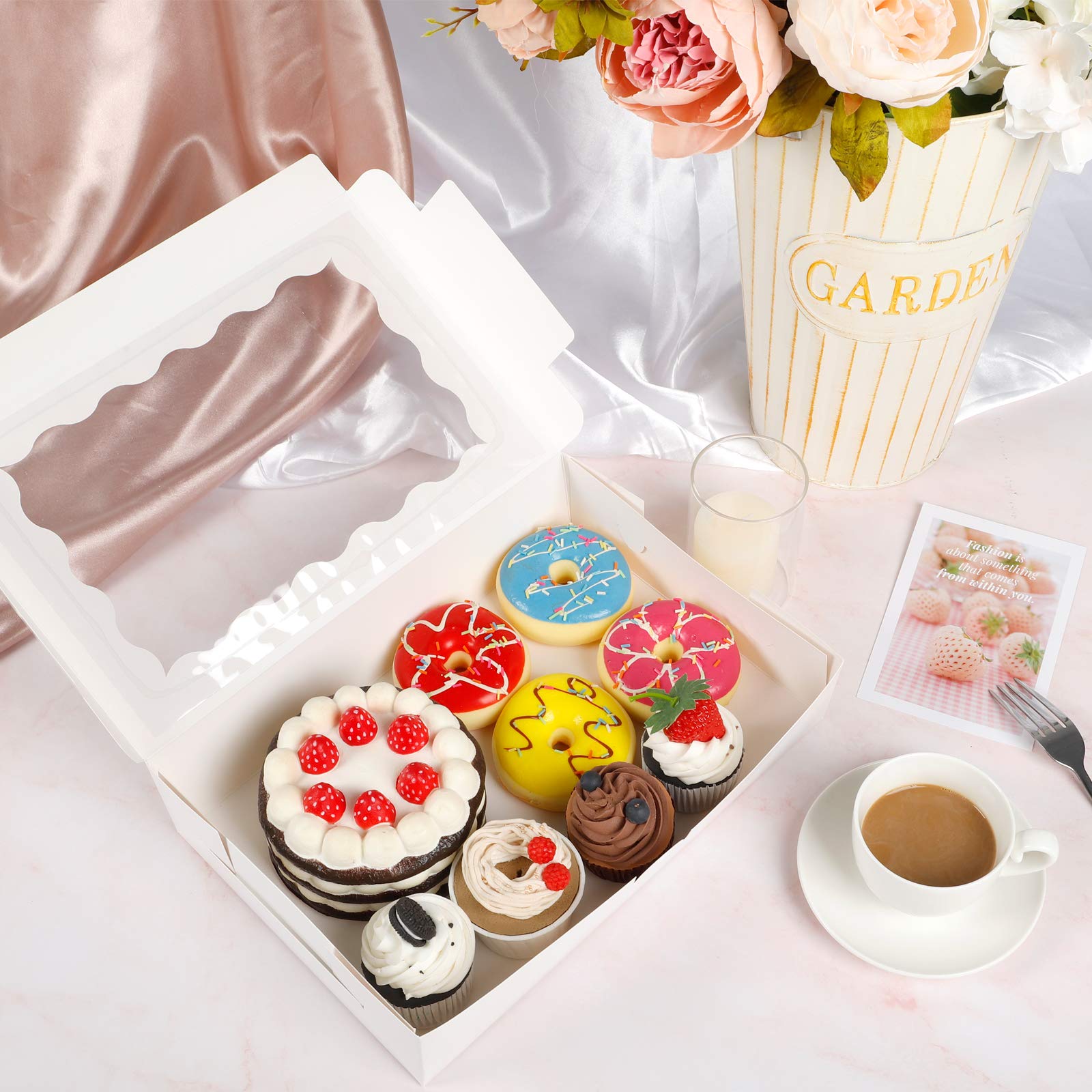 Moretoes 24Pcs Bakery Boxes, 12X8X2.5 Inches,Treat Boxes With Window For Chocolate Covered Strawberries, Pastries, Cookies, Dess