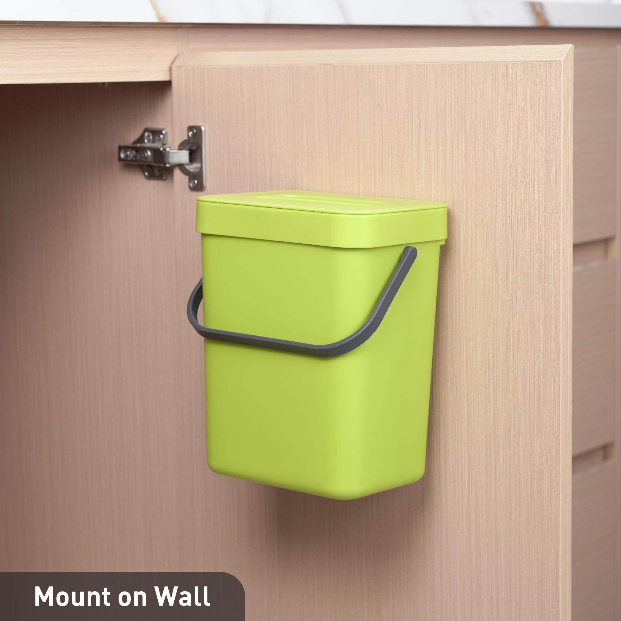 Eko Puro Wall-Mounted Trash Can With Lid, 1.32 Gal / 5L Hanging Trash Can, Small Kitchen Compost Bin For Counter Top, Mini Food