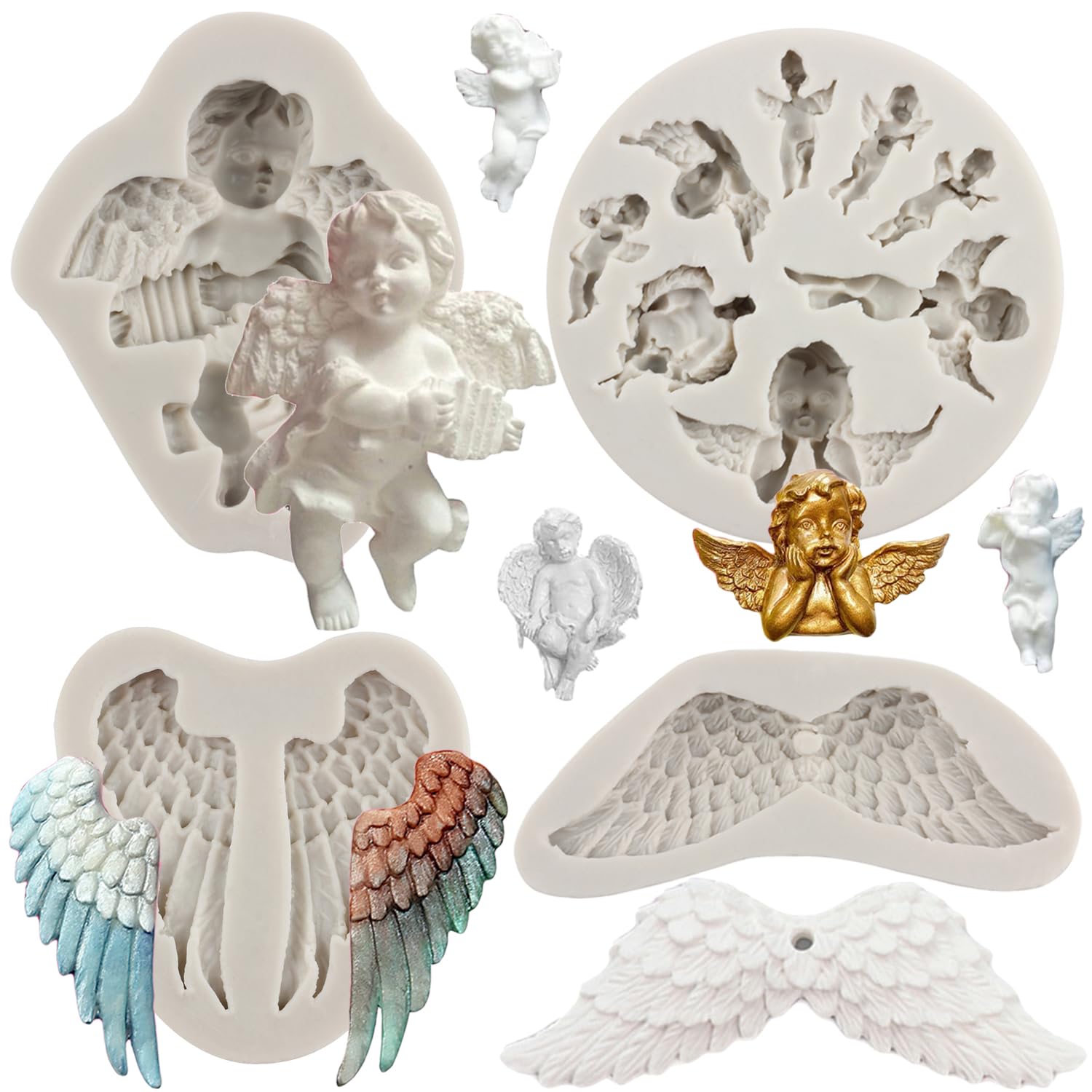 Sijiangmold Angel Baby Silicone Mold Angel Wings Fondant Molds Angel Cherub Molds For Baby Shower Cake Decoration Cupcake Topper