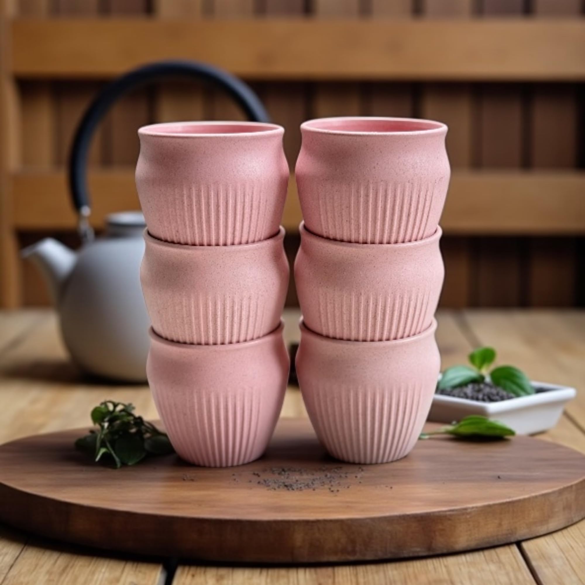 Happy Cove Eco Friendly Cup Set Of 6 For Tea, Unbreakable Chai Cups|225 Ml|Glass Cup Made With Rice Husk & Bamboo Fibers|Microwa
