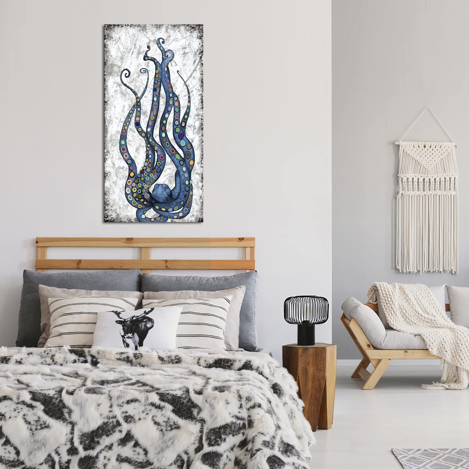 Iknow Foto Vertical Canvas Wall Art Abstract Grey And Blue Octopus Painting Printed On Canvas Sea Life Picture Poster Gallery Wr