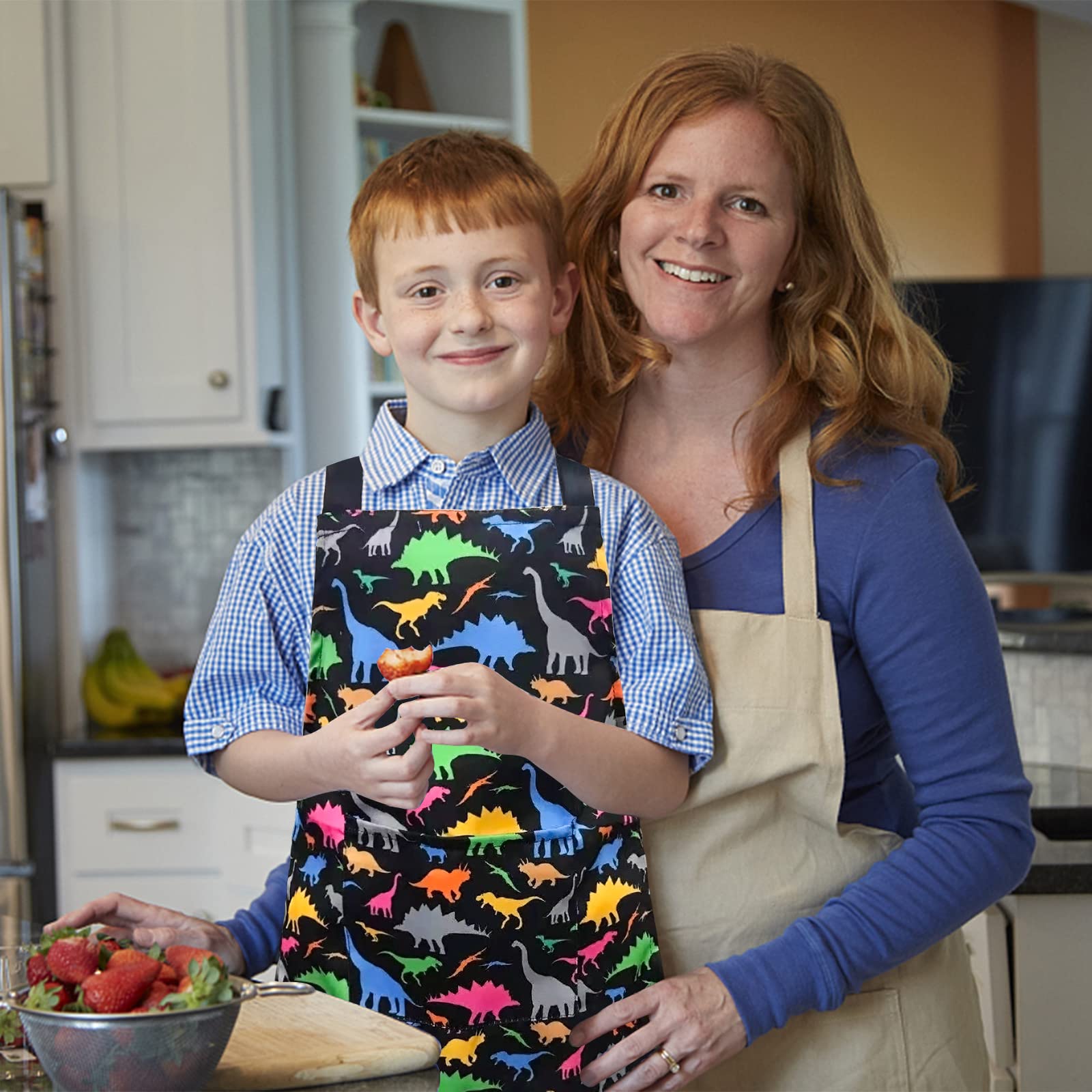 Mryuwb Kids Boys Dinosaur Apron With Pockets, Girls Aprons For Cooking, Painting, Kitchen Chef Apron For Children 3-12 Years (Bl