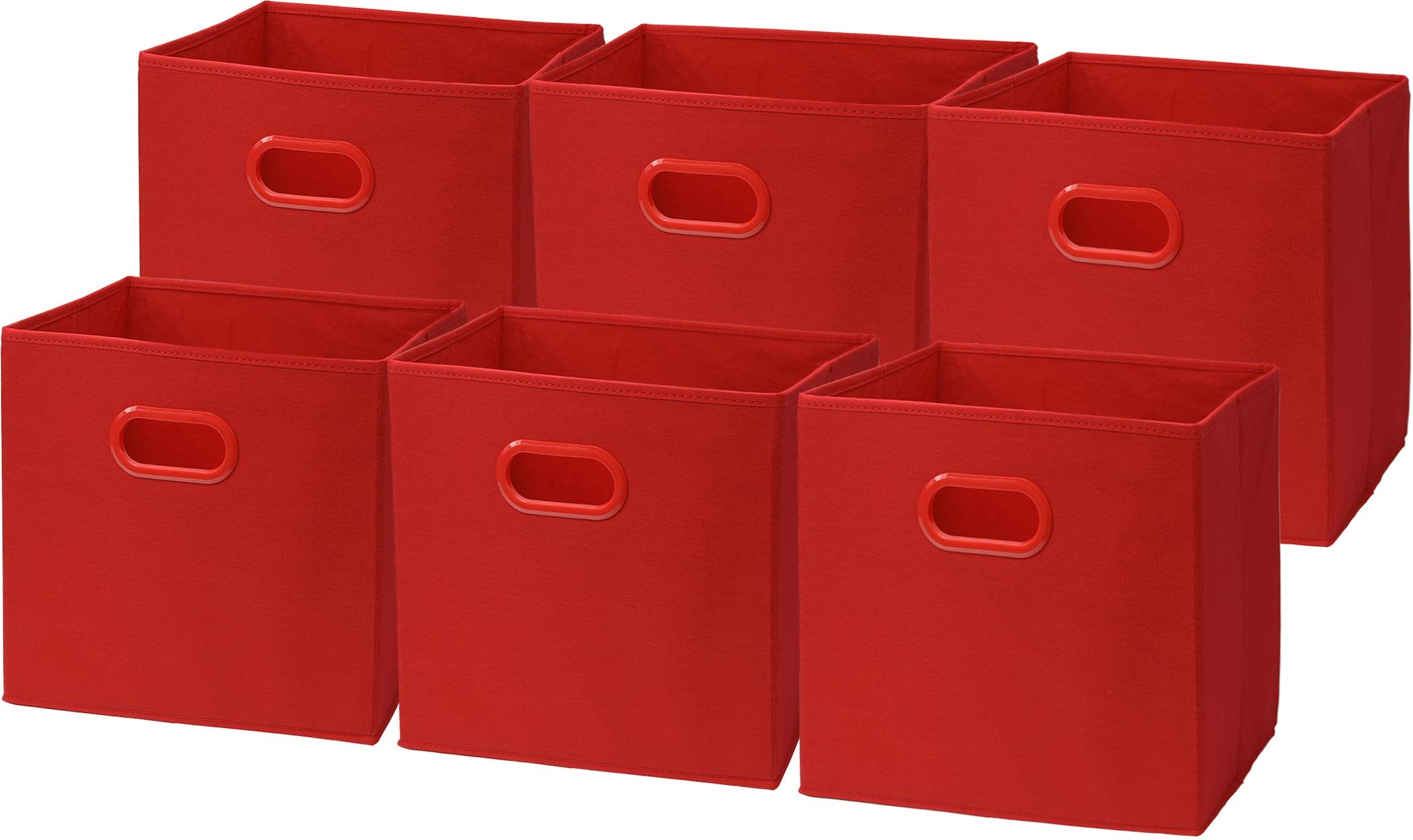 Simple Houseware Foldable Cube Storage Bin With Handle, Red - 6 Pack