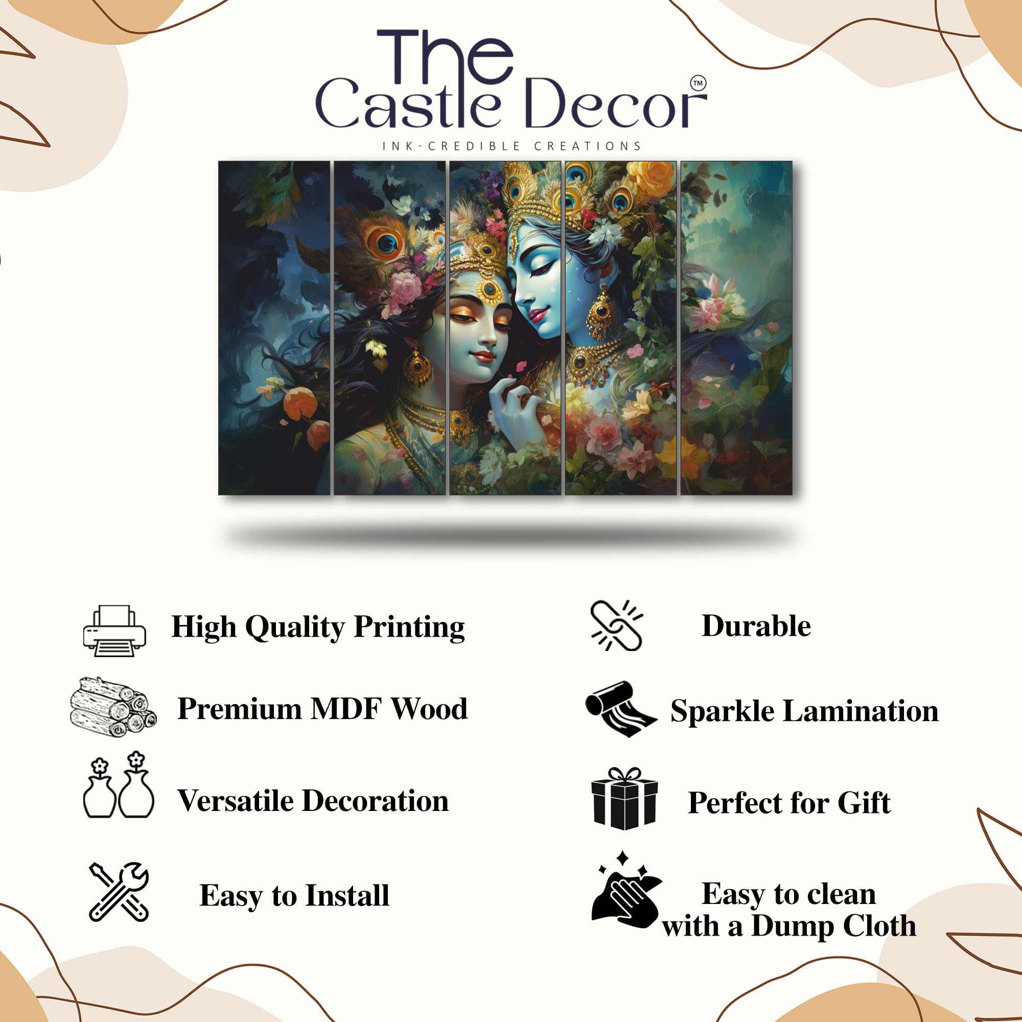 The Castle Decor Radha krishana painting with frame 5 Big Size (27x48) Wall Art for living room,Bedroom,Drawing room,Hotels-Digi