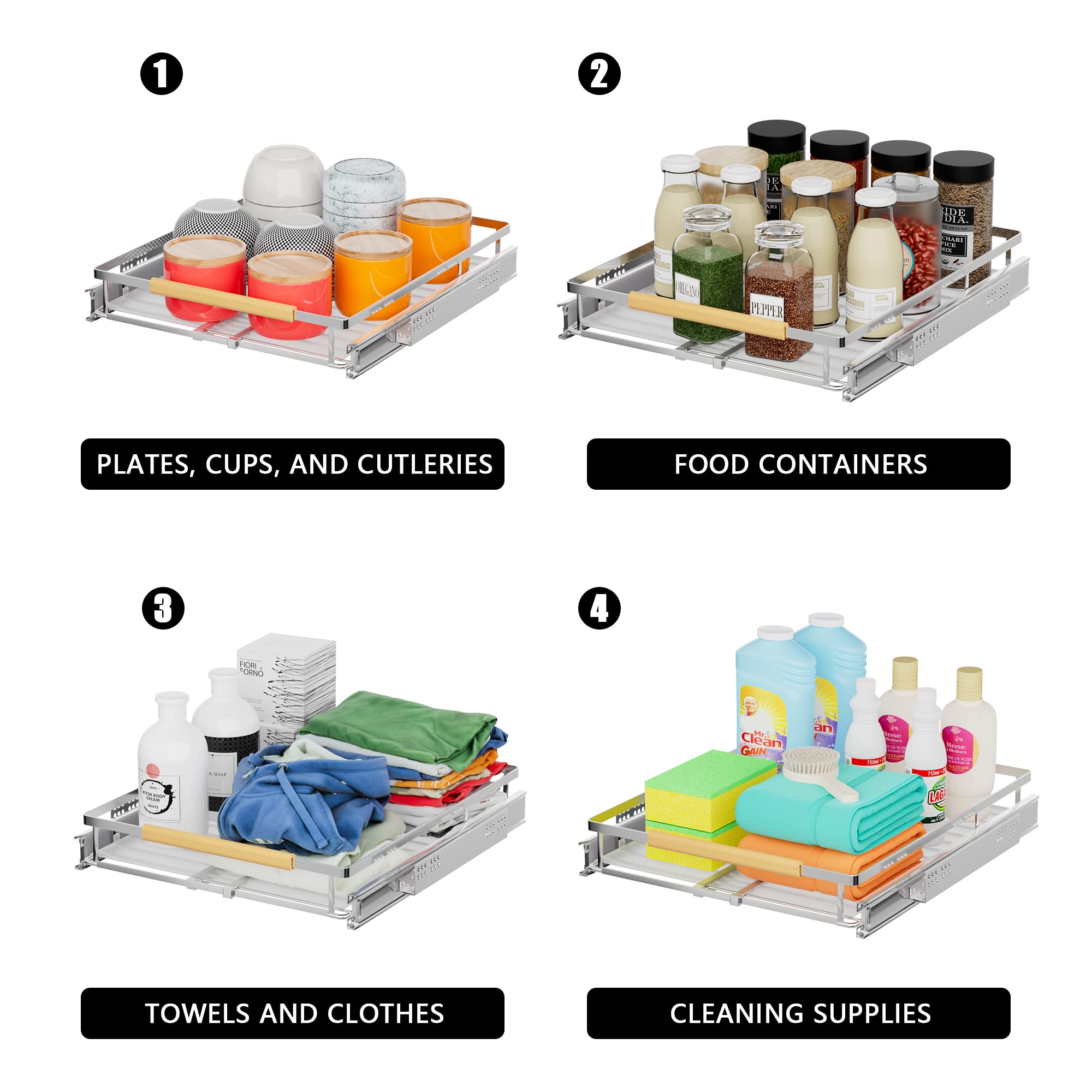 Wejipp Pull Out Cabinet Organizer Expendable Slide Out Pantry Organizer Shelves Heavy Duty Stainless Steel Storage Shelf For Kit