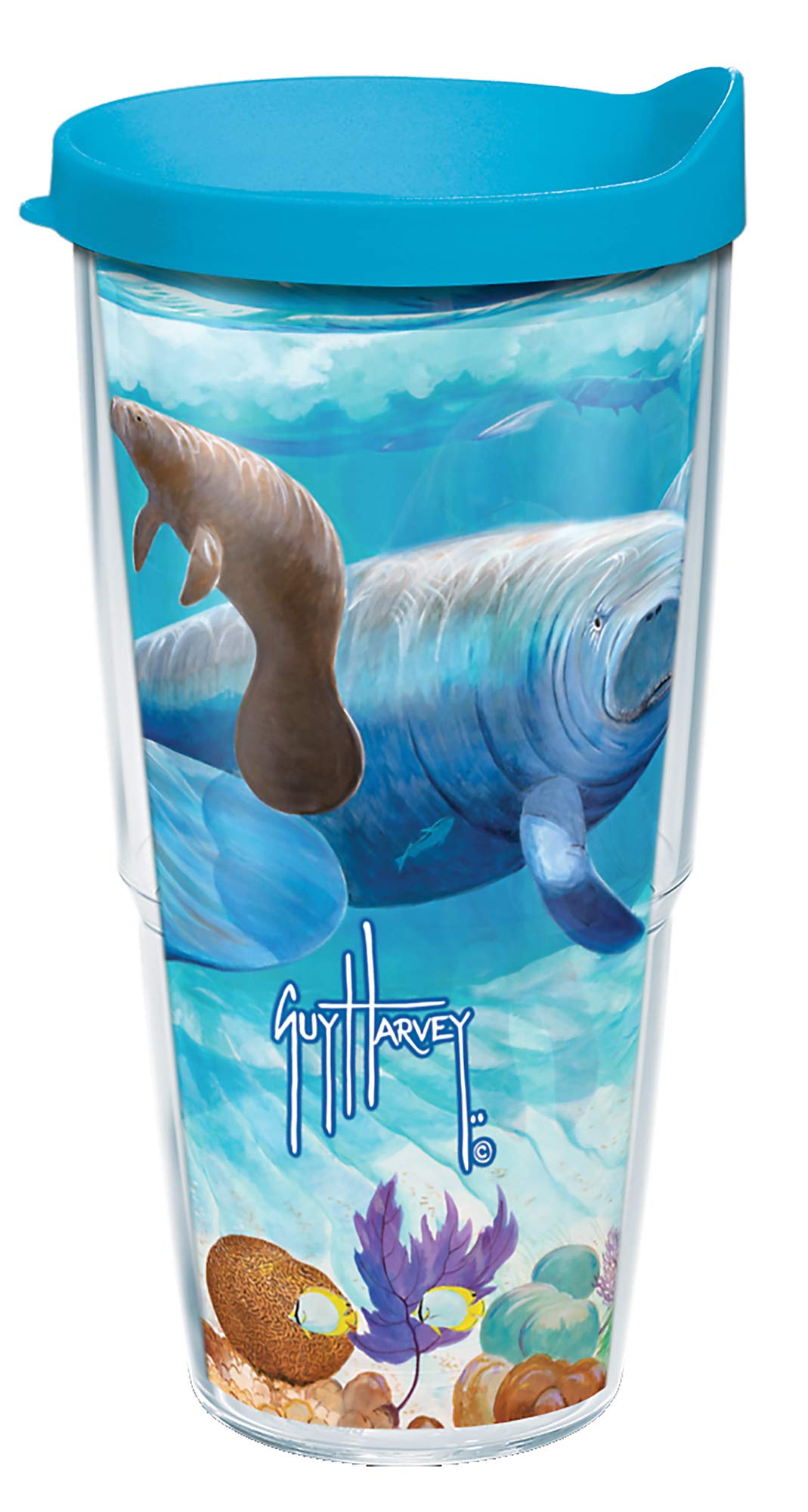 Tervis Guy Harvey Manatee Made in USA Double Walled Insulated Tumbler Travel Cup Keeps Drinks Cold & Hot, 24oz, Classic