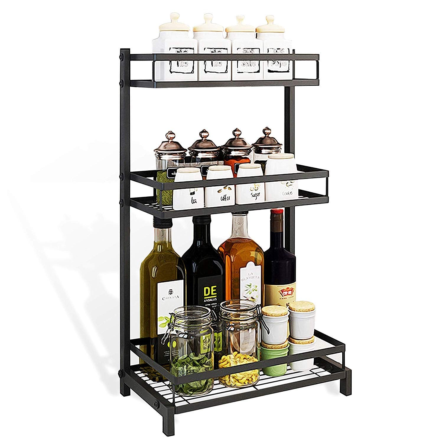 Indian Decor. 45210 Mild Steel Standing Bottle Shelf Seasoning Storage Holder 3 Tier Cans Spice Container Rack For Kitchen Bathr