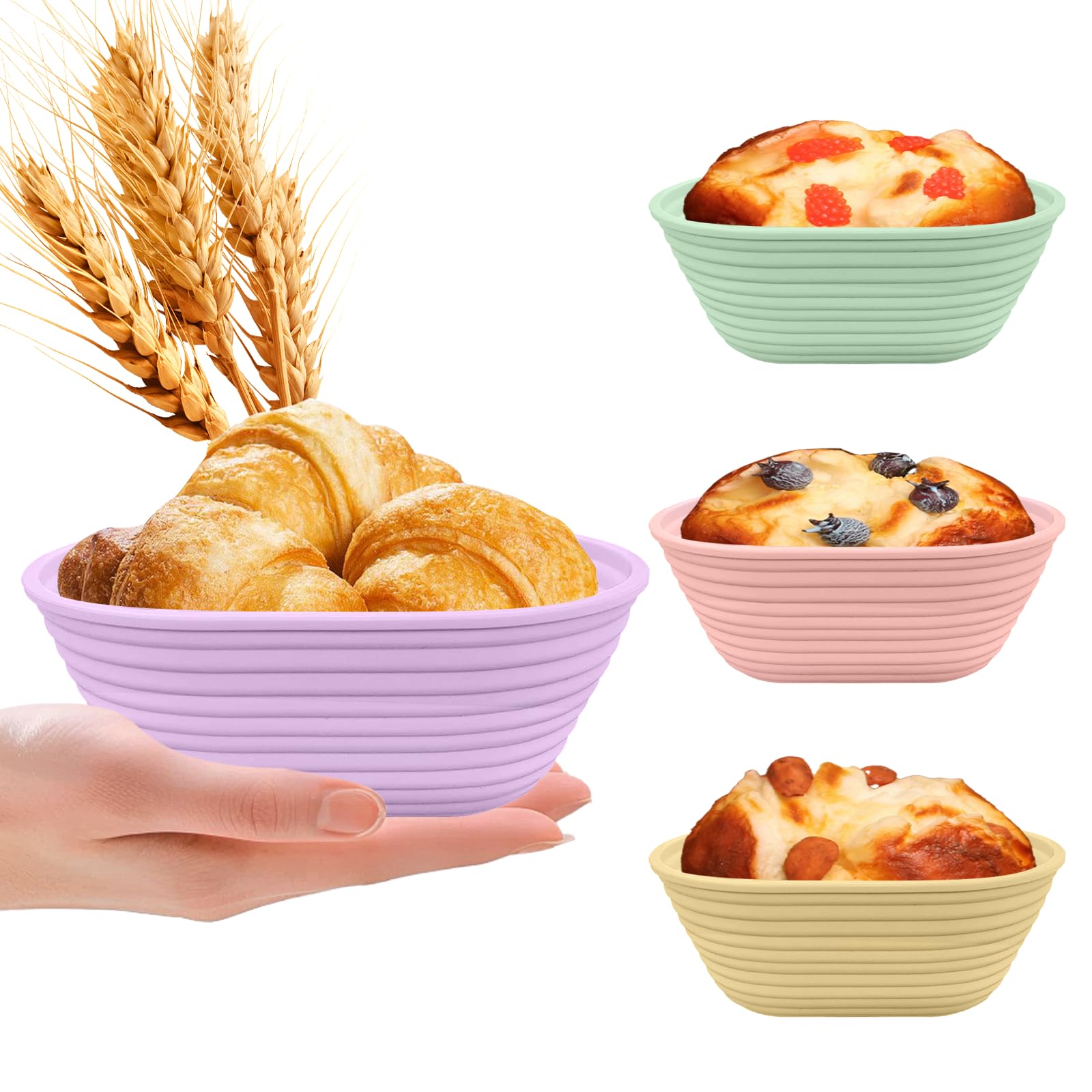 Ycgcp 4Pcs Mini Silicone Banneton Bread Proofing Baskets, 6.5 Sourdough Banneton Proofing Baskets, Non-Stick Oval Dough Proofing