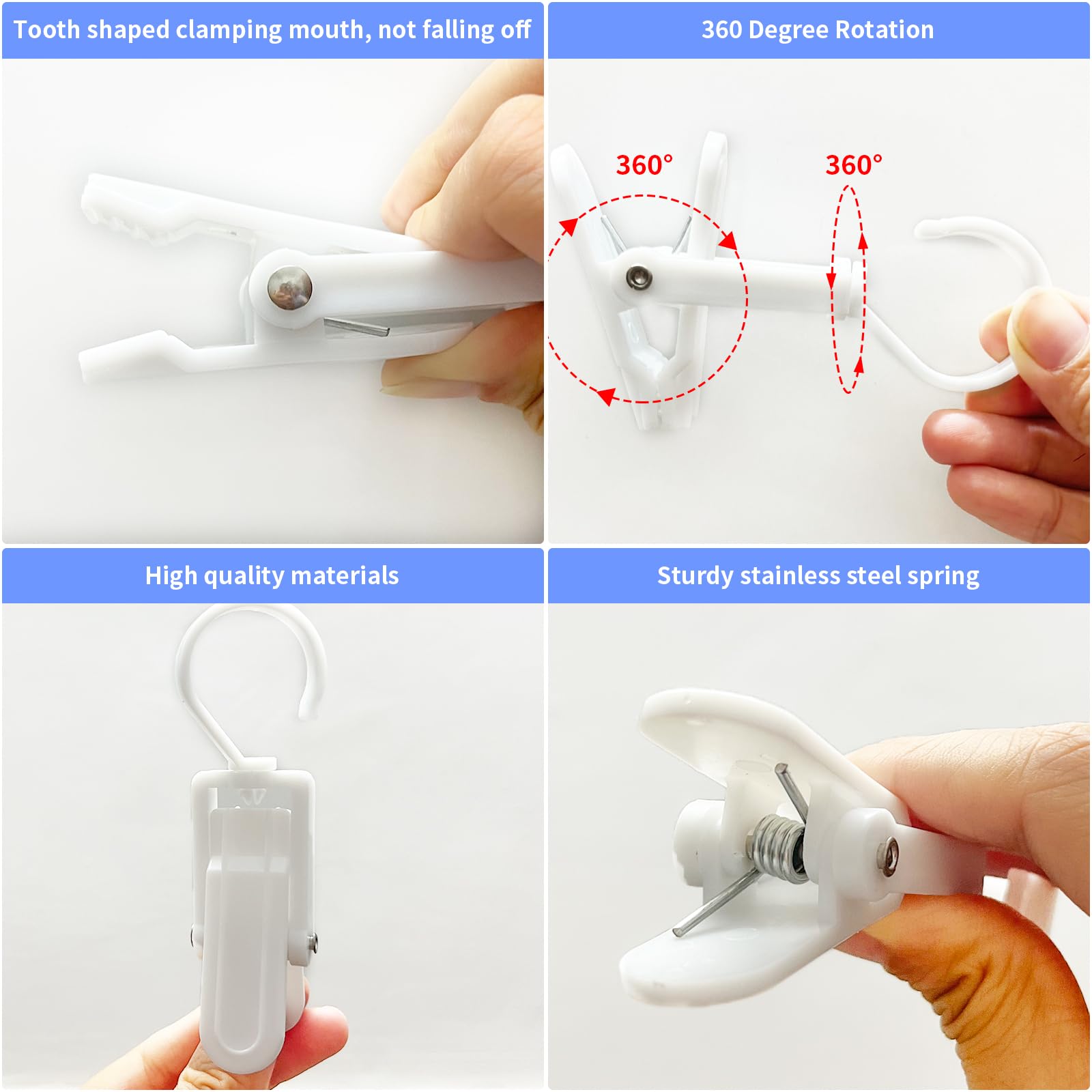 20 Pcs Plastic Swivel Hanging Hooks, Curtain Clips, Clothes Pins, Beach Towel Clips, Home Swivel Laundry Clips For Hats, Pants,