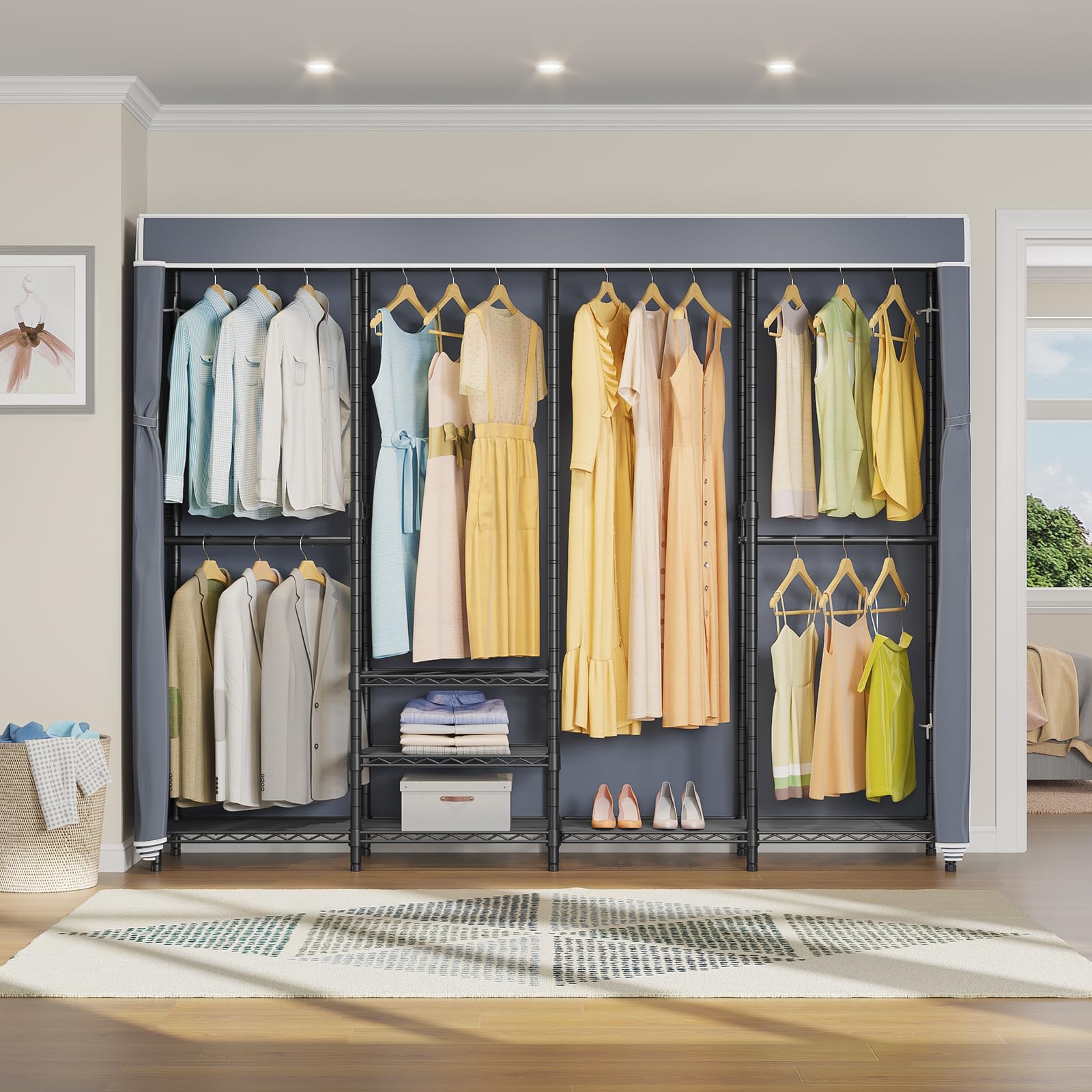 Vipek V40C Covered Clothes Rack Heavy Duty Clothing Rack With Cover, Custom Freestanding Closet Portable Wardrobe Closet For Bed