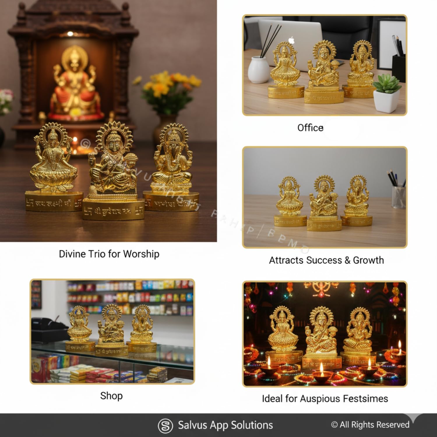 Salvus App Solutions Metal Laxmi Ganesh Kuber Idol - Diwali Prosperity Set - Enhance Your Festivities With This Divine Set, Perf