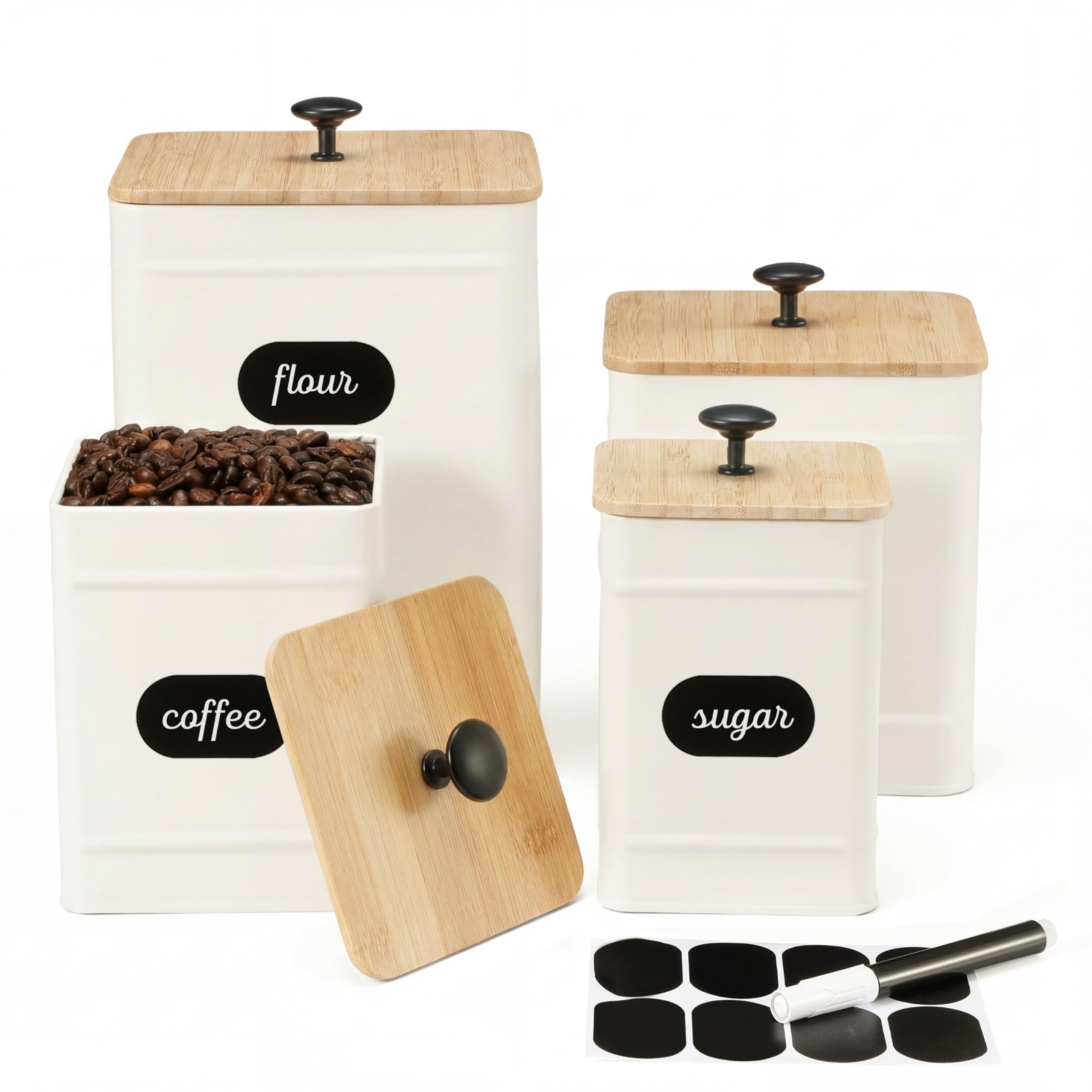 PERFNIQUE Kitchen Canisters, Airtight Canister Sets for Kitchen Counter, Kitchen Canisters for Countertop Set of 4, Coffee Tea S
