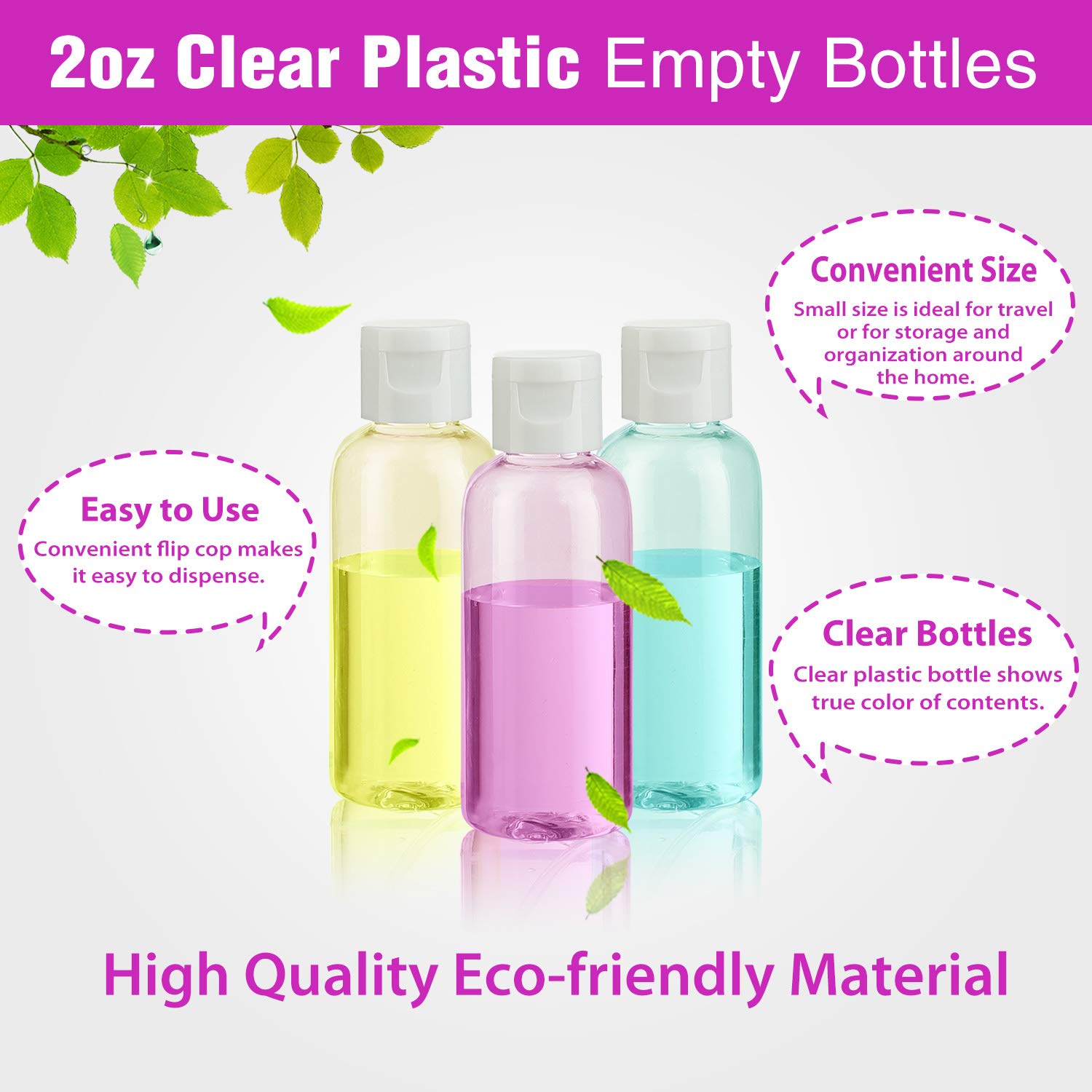 Dabacc 30 Pcs 2 oz Clear Plastic Empty Bottles  Travel Size Bottles with Flip Cap Small Bottles for Liquids Toiletries Shampoo Lotion Conditioner