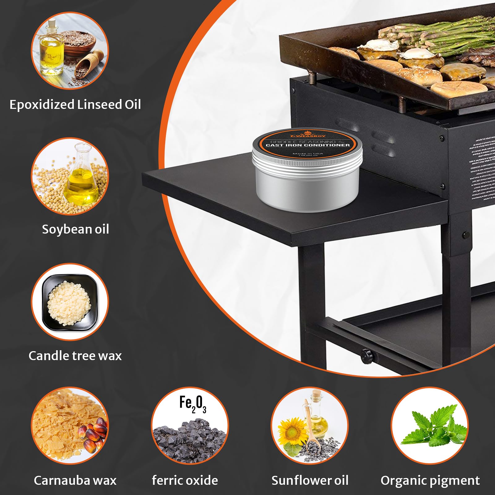 Aweasroy Griddle Seasoning For Blackstone And Cast Iron And Carbon Steel Seasoning, Maintain A Cleaner Non-Stick Skillet, 7 Ounc