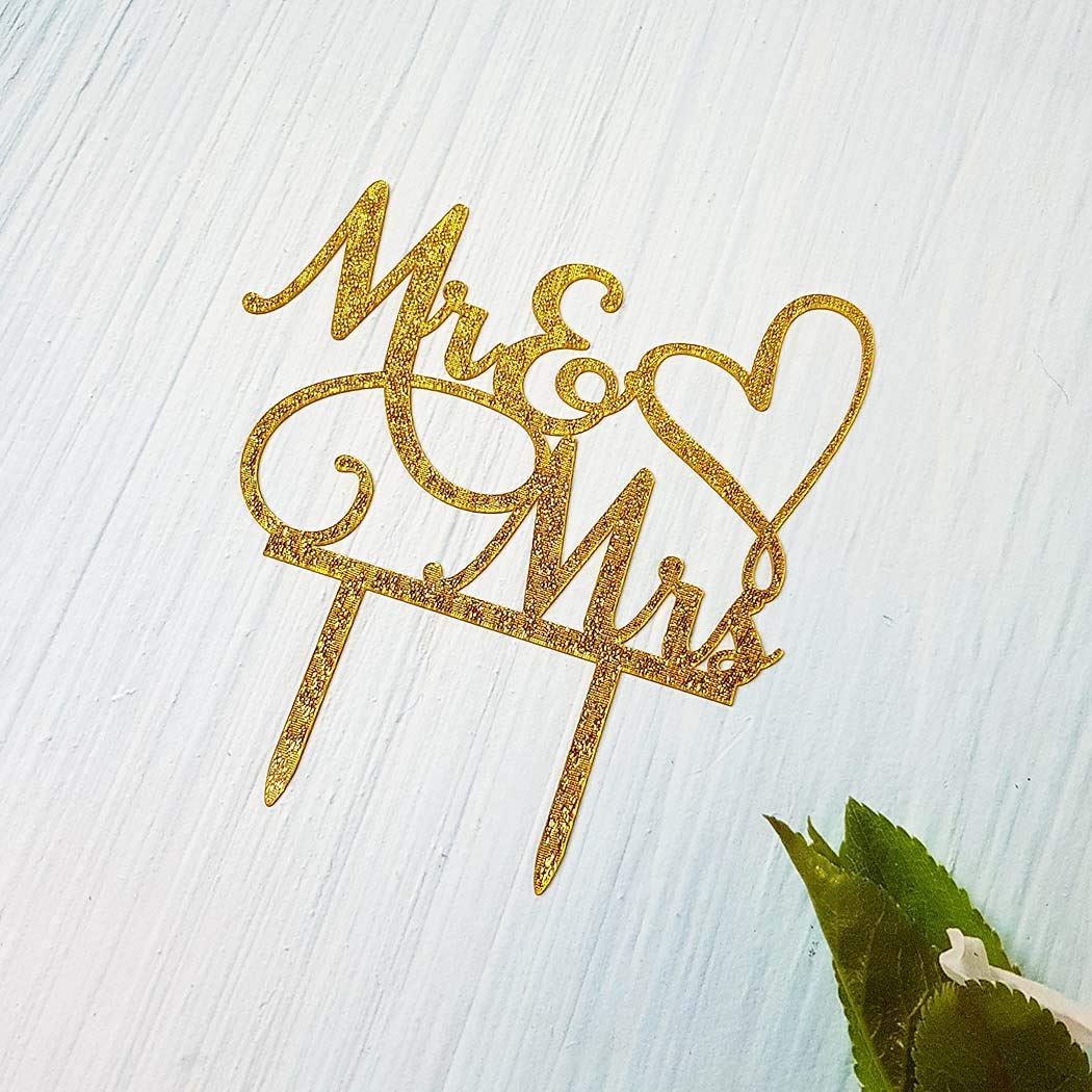 AMINJIE Mr and Mrs Cake Topper  Bride and Groom Sign Wedding/Engagement Cake Toppers Decoration  Gold Glitter Acrylic
