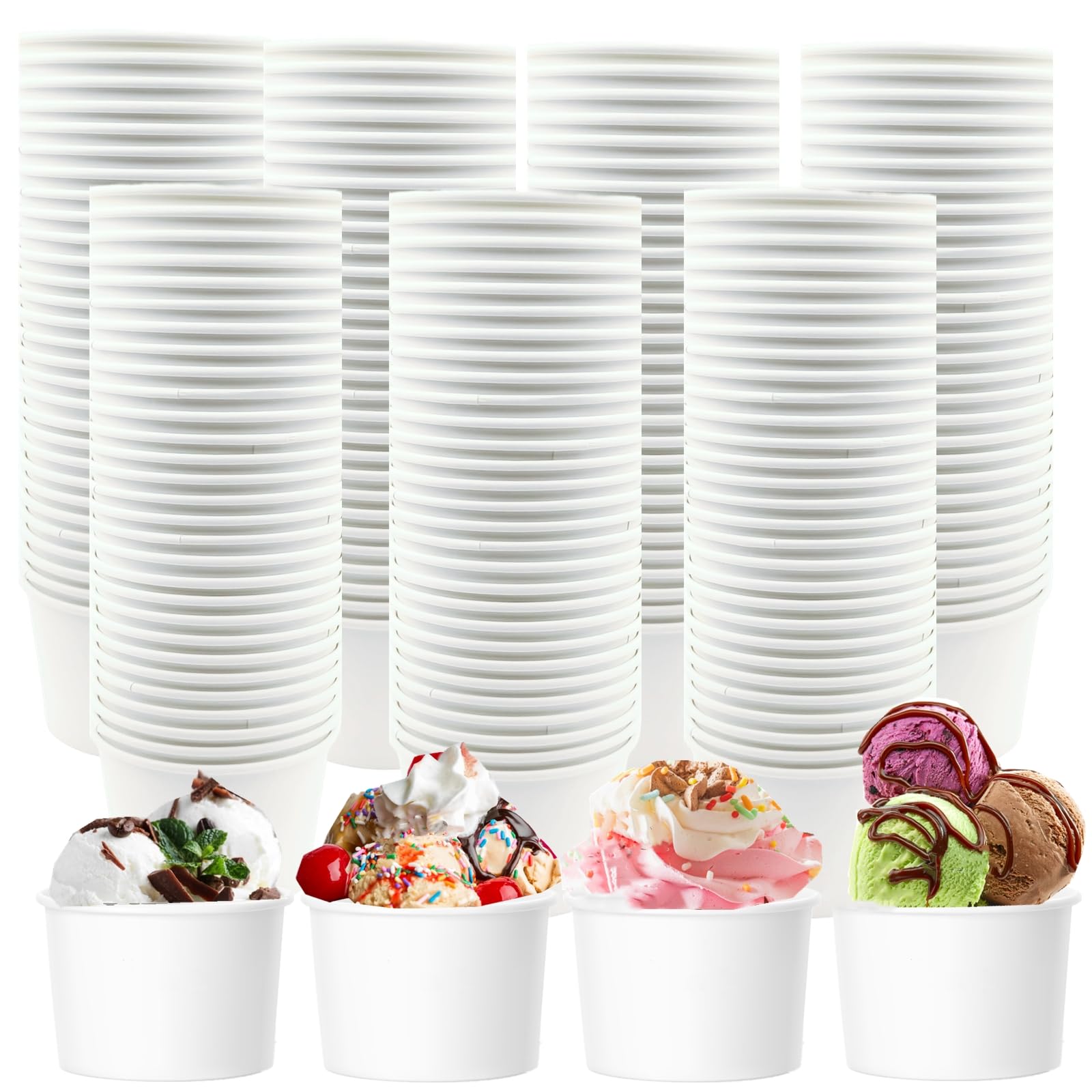 ToppYuanZea 120 Pack 8 OZ Disposable Paper Ice Cream Cups, Dessert Bowls for Sundae Yorgurt, Stackable White Office Coffee Cup B
