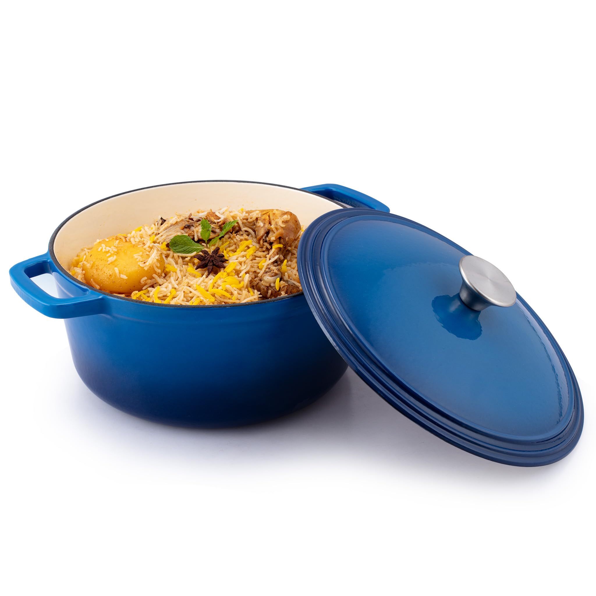 Agaro Royal Enamelled Cast Iron Casserole With Lid, Cooking Pot, No Chemical Coating, Fast Heat, Heavy Weight, Gas, Induction Ov