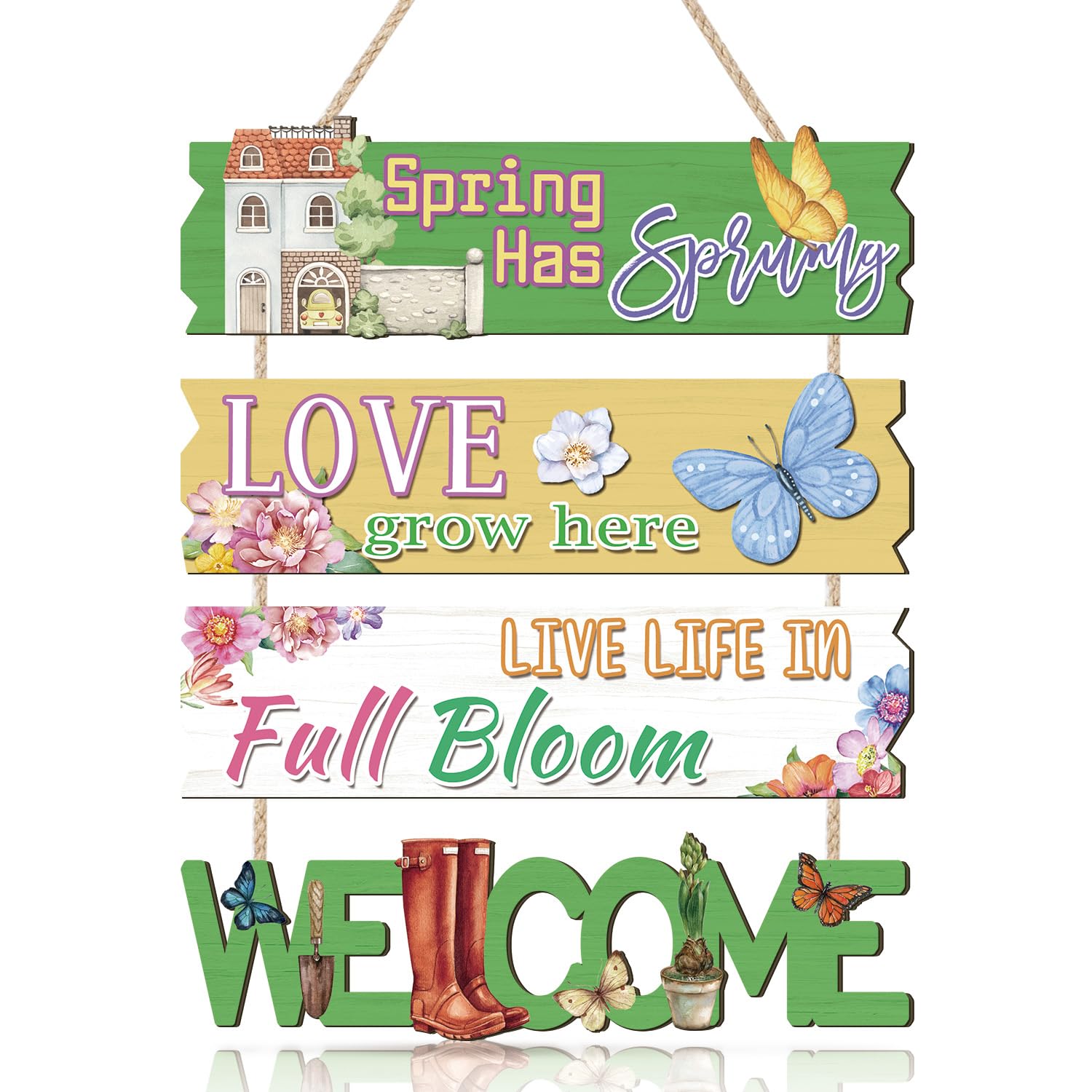 IARTTOP Welcome Spring Door Sign Love Grow Here Wooden Plaque Hello Spring Wall Sign Decor Spring Hanging Signs Welcome Spring P