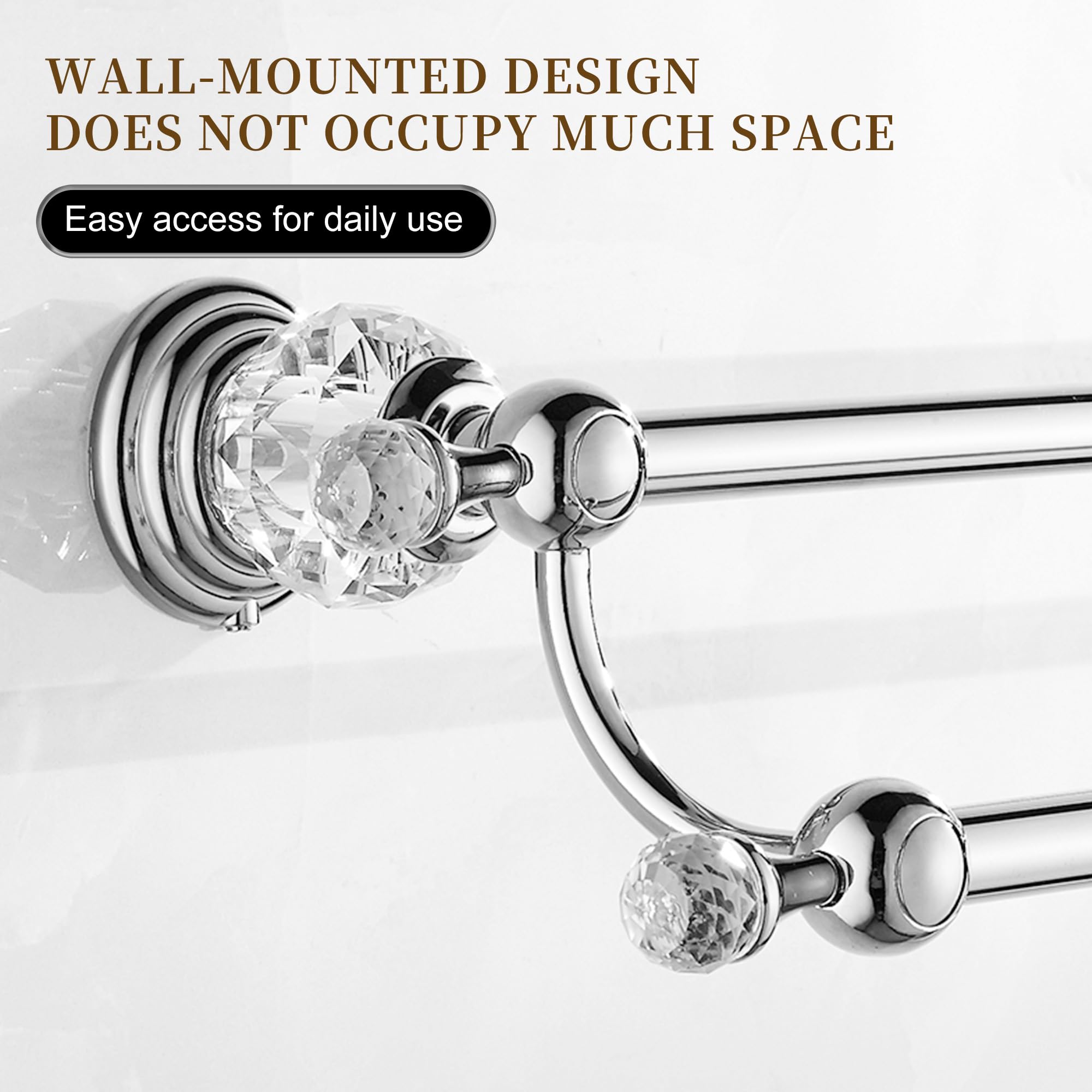 Chrome Double Towel Rack,Adjustable Towel Holder Silver Crystal Bathroom Towel Bar
