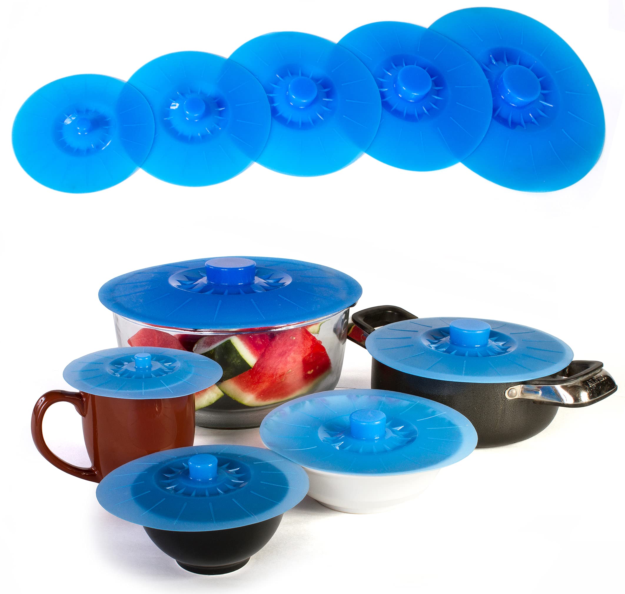 Kitchen + Home Silicone Suction Lids And Food Covers - Set Of 5 - Fits Various Sizes Of Cups, Bowls, Pans, Or Containers!