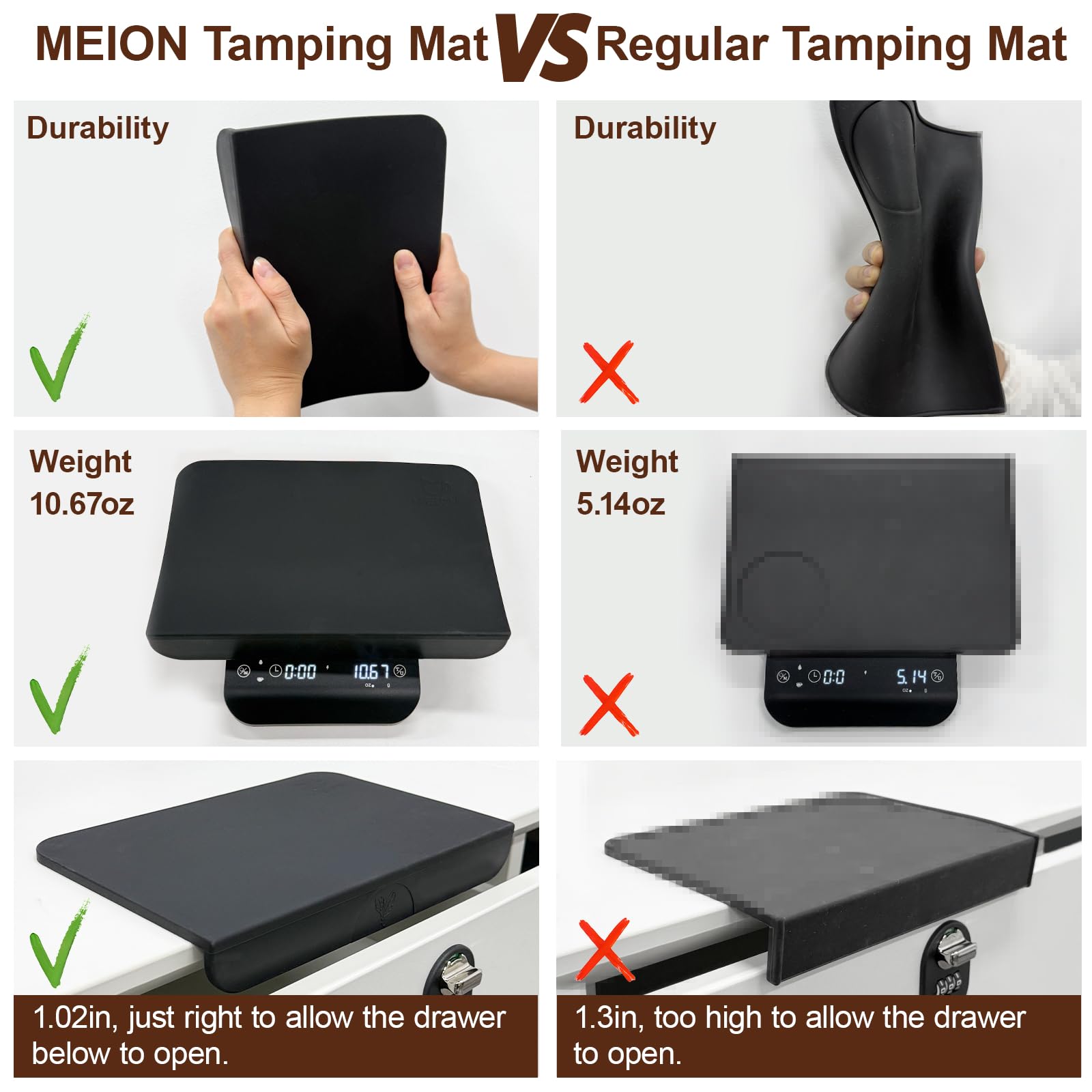 MEION Espresso Tamper Mat - Medium Black Silicone Tamping Mat, Waterproof & Heat Resistant, Model Mat-1