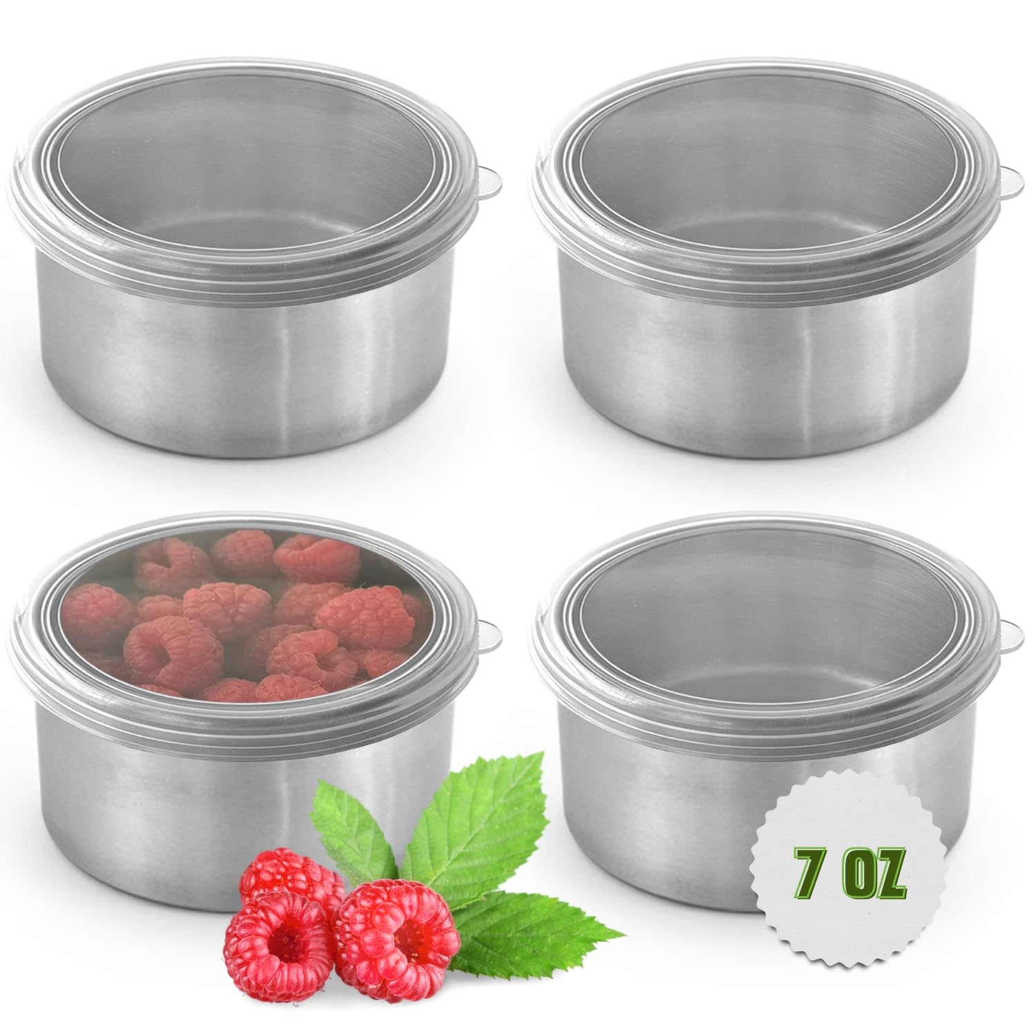 TAVVA 4 X 7oz Stainless Steel Containers with Lids - Leakproof w/Silicone Lids - BPA Free - Dishwasher & Freezer Safe - Portable