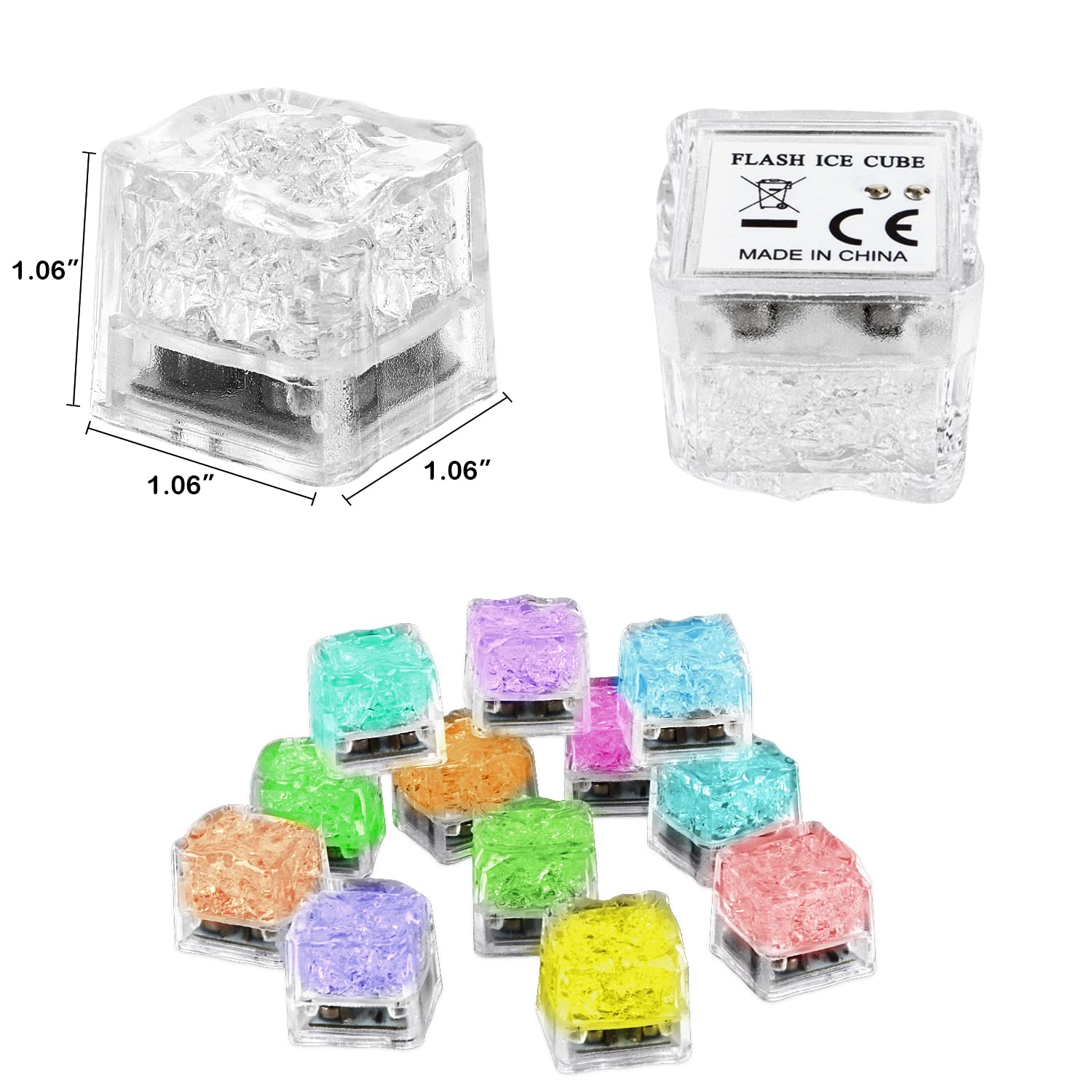 Light Up Ice Cubes, 12/24/48/96 Pack Multi Color Led Ice Cubes For Drinks With Changing Lights, Ip67 Waterproof Reusable Glowing