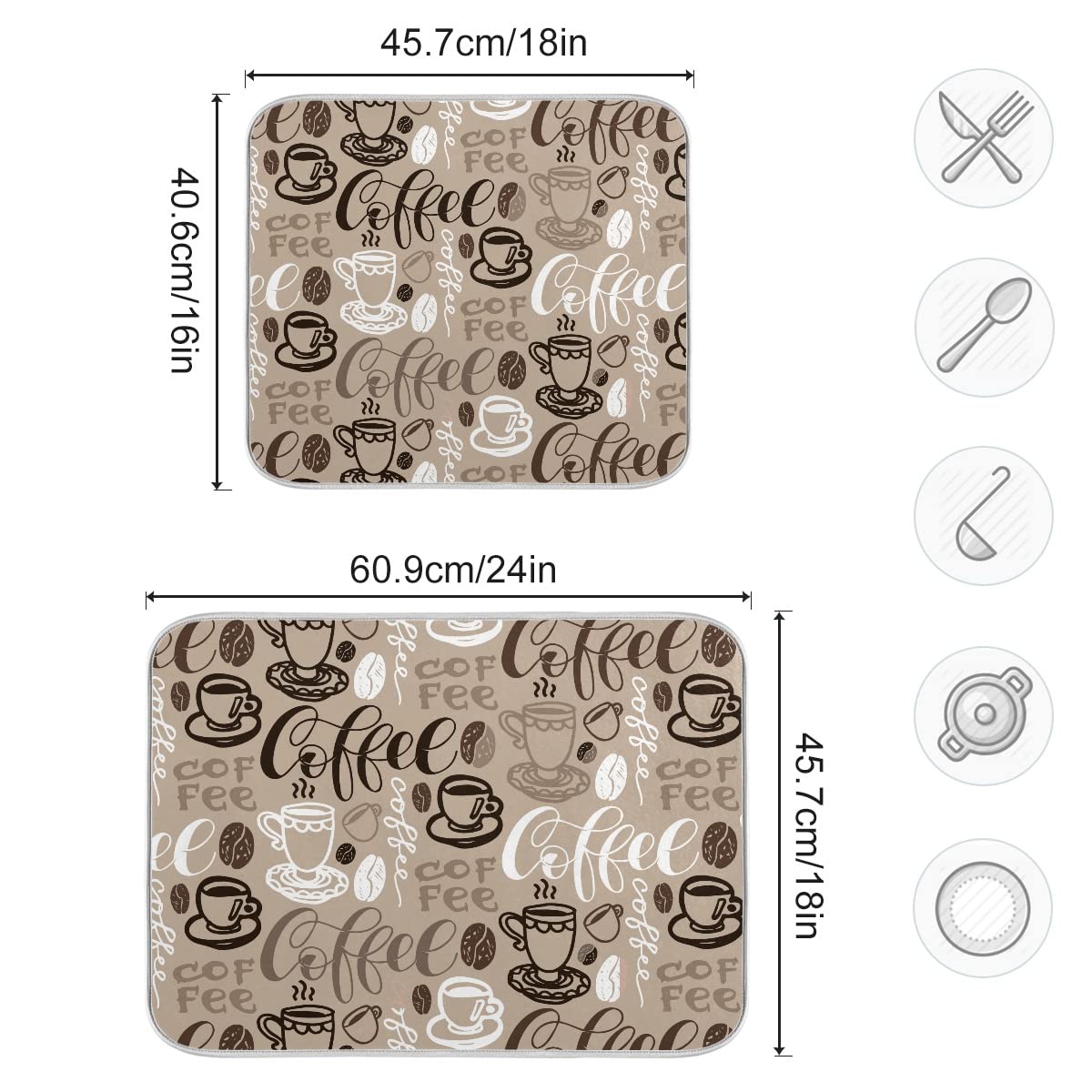Coffee Mat Coffee Cup Drying Mat Coffee Maker Mat For Counter Tops,Coffee Lover Microfiber Dish Drying Mats Large Brown Kitchen