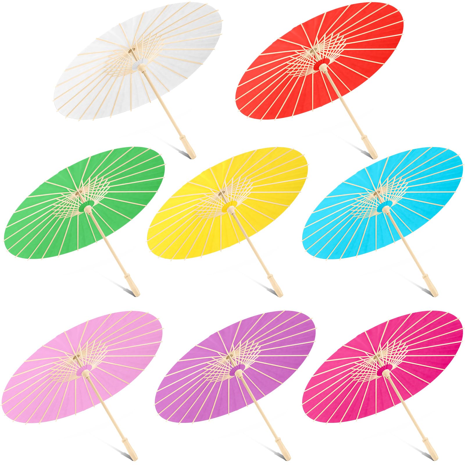Sanwuta 8 Pcs 23.6 Inch Paper Parasol Umbrellas Chinese Japanese Handmade Oil Paper Sun Umbrella for Wedding Bridal Party Photo 