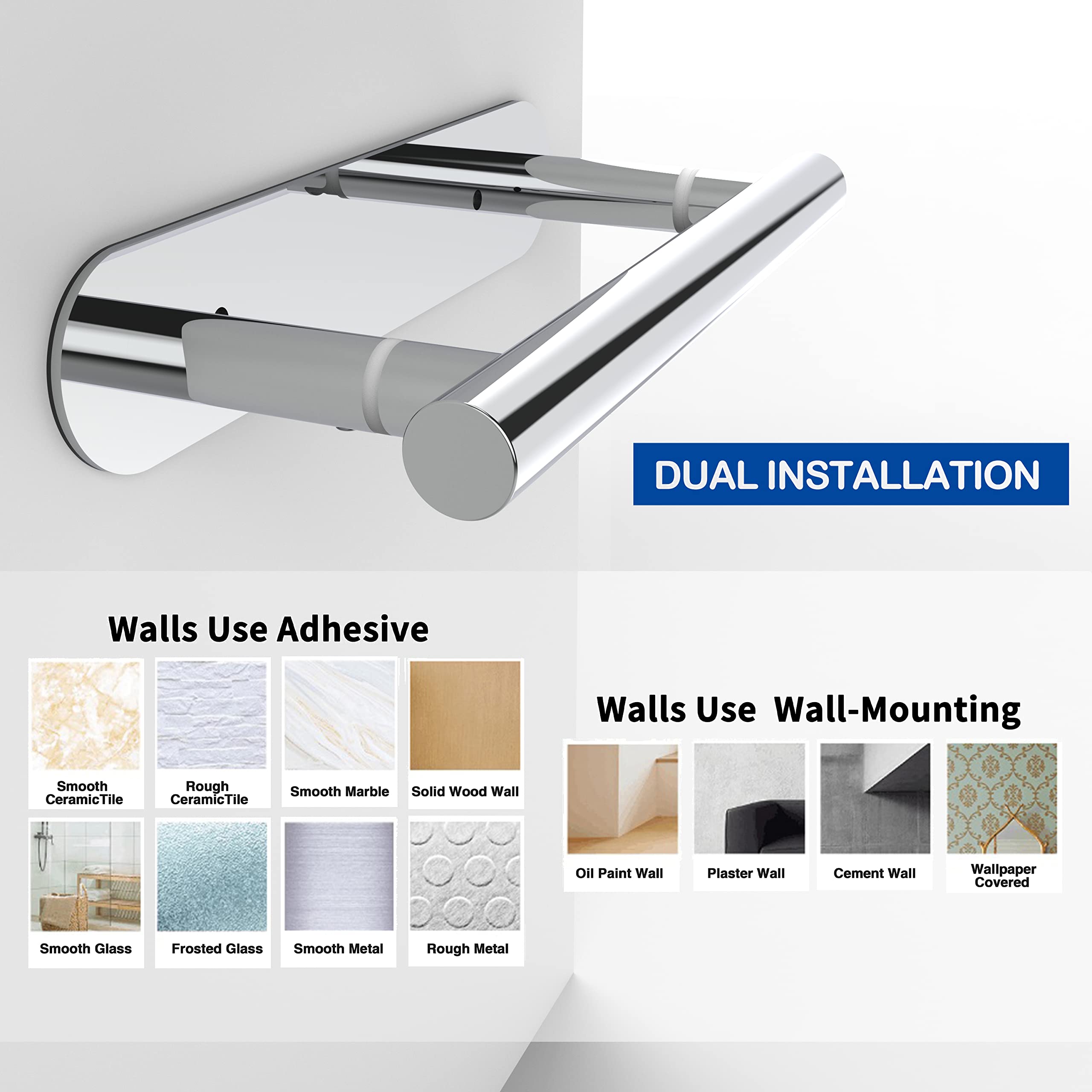 Ruacq Self Adhesive Toilet Paper Holder Polished Double Post Pivoting Tissue Holders Roll Holder Hangers Bathroom Tissue Roll Ho