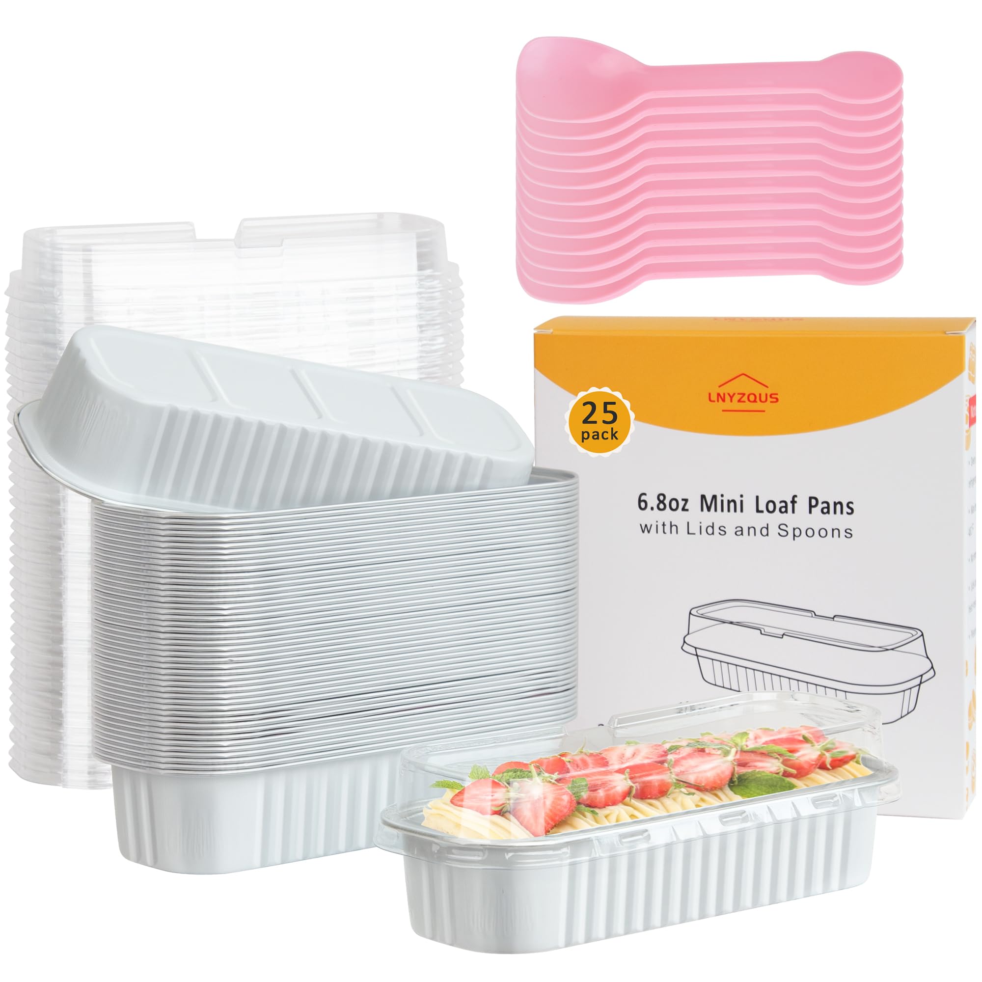 LNYZQUS 6.8oz Mini Loaf Pans with Lids 25 Pack, Foil Mini Cake Tins Small Baking Cups for Bread Loaves, Disposable Muffin Tins I