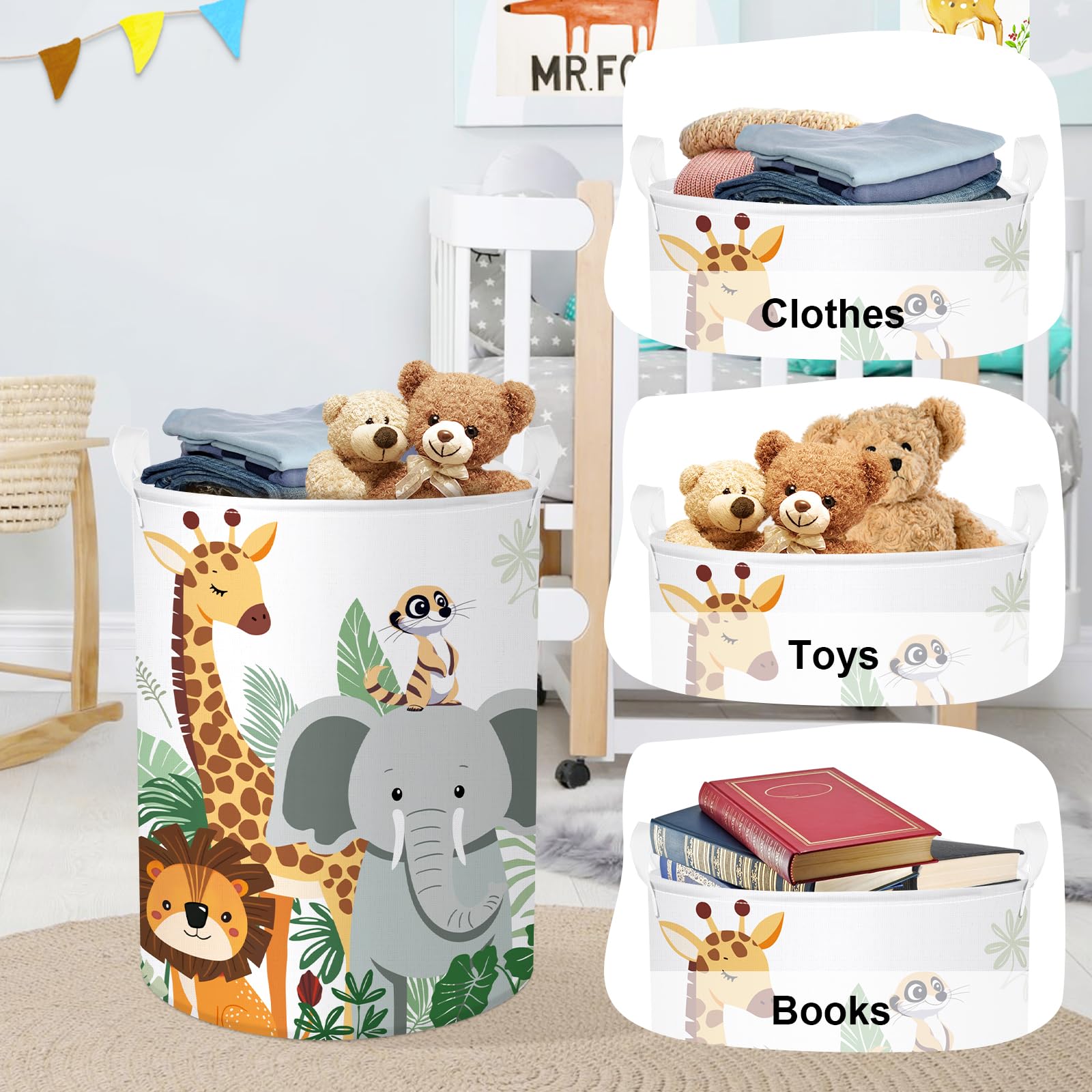 Huumonss Tropical Animals Baby Laundry Hamper Collapsible Clothes Kid Storage Basket Giraffe Elephant Large Boys Girls Gift Toy