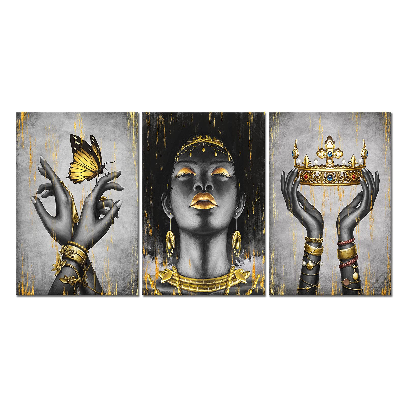 Welmeco Elegant African American Woman With Gold Crown Fashion Accessories Painting Giclee Prints Black Girl Canvas Poster Galle