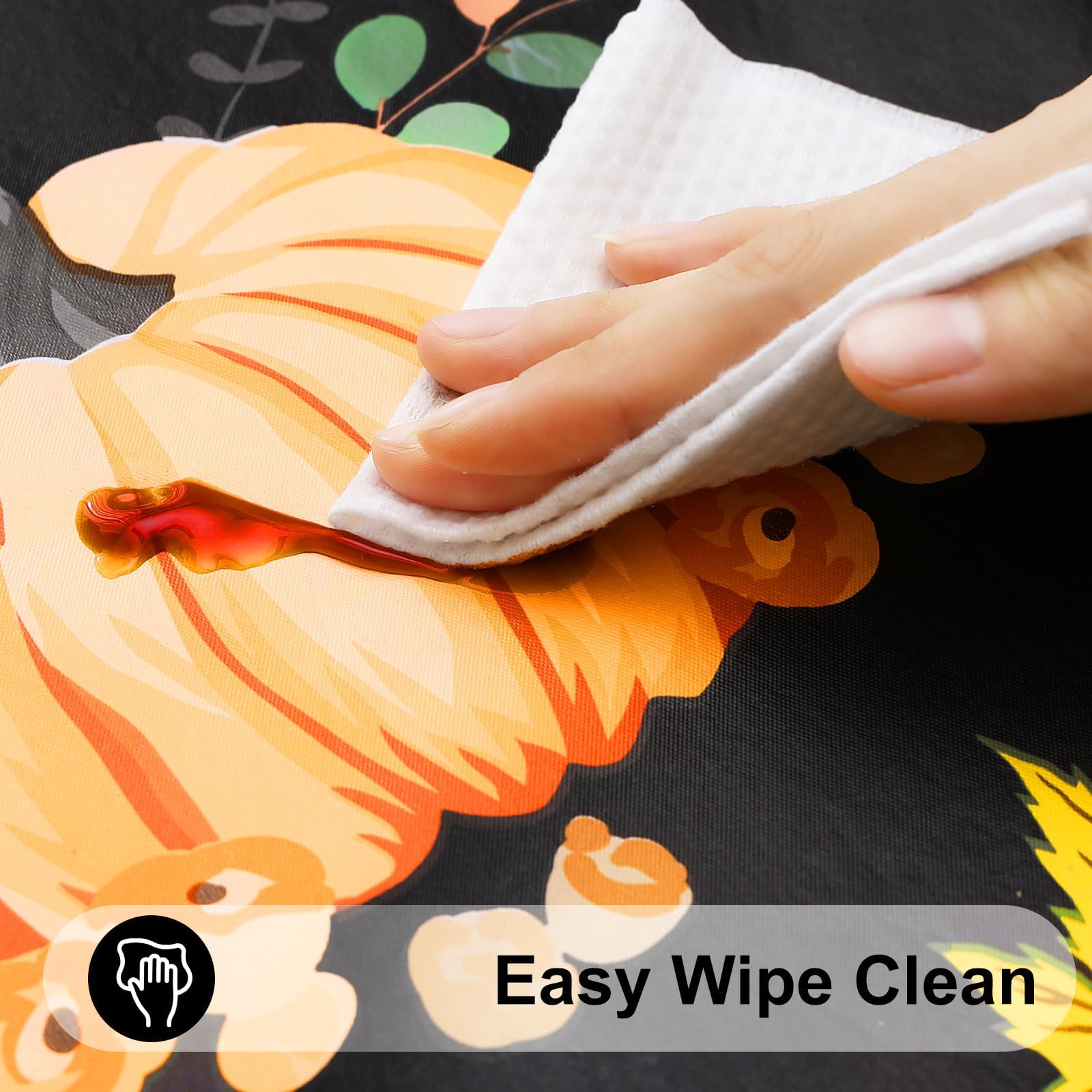 Smiry Plastic Thanksgiving Tablecloth, Pumpkin Waterproof Elastic Fitted Table Covers for 6 Foot Tables, Wipeable Flannel Backed