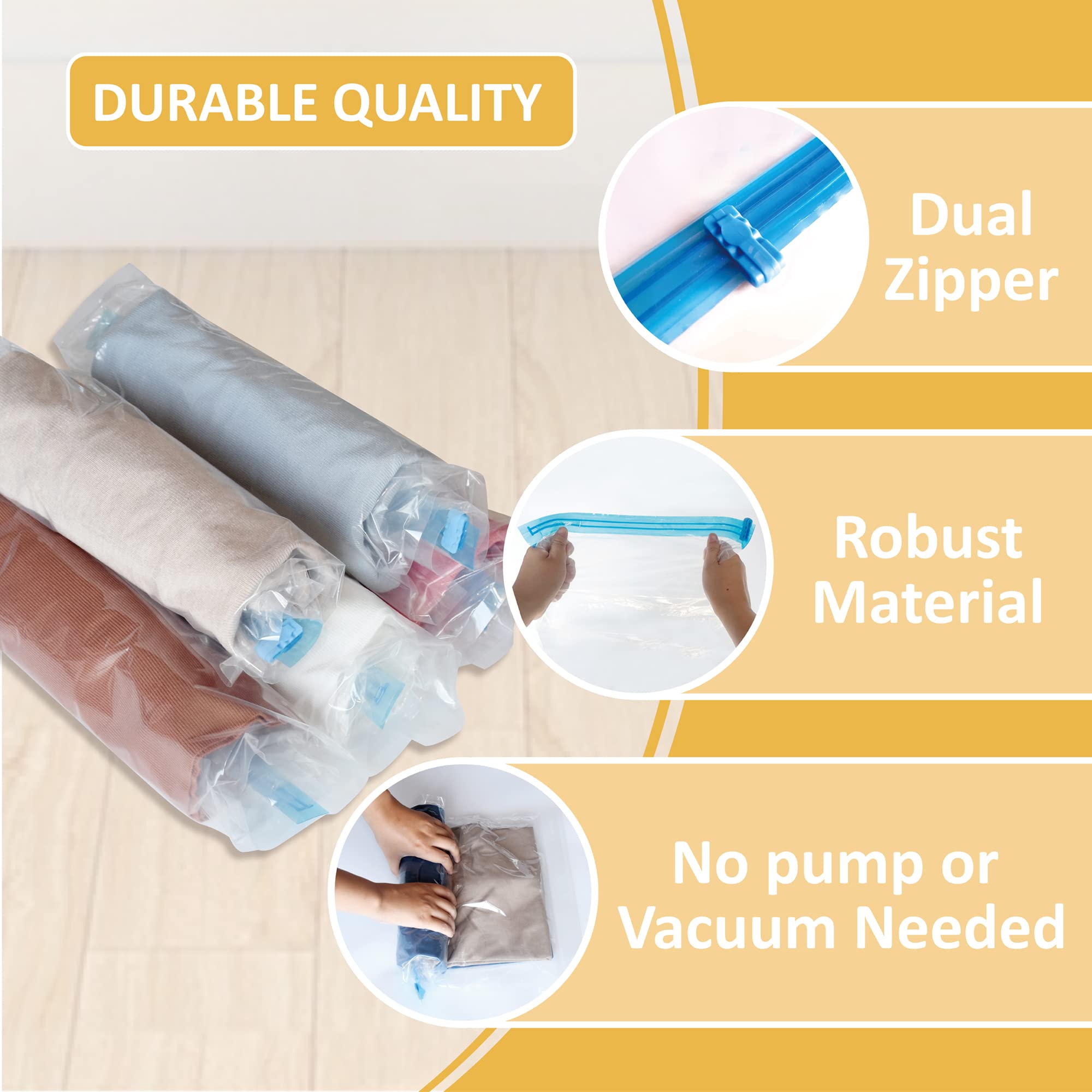 12 Travel Compression Bags Vacuum Packing  Roll Up Space Saver Bags for Luggage  Cruise Ship Essentials (5 Large /5 Medium/2 Small Roll)