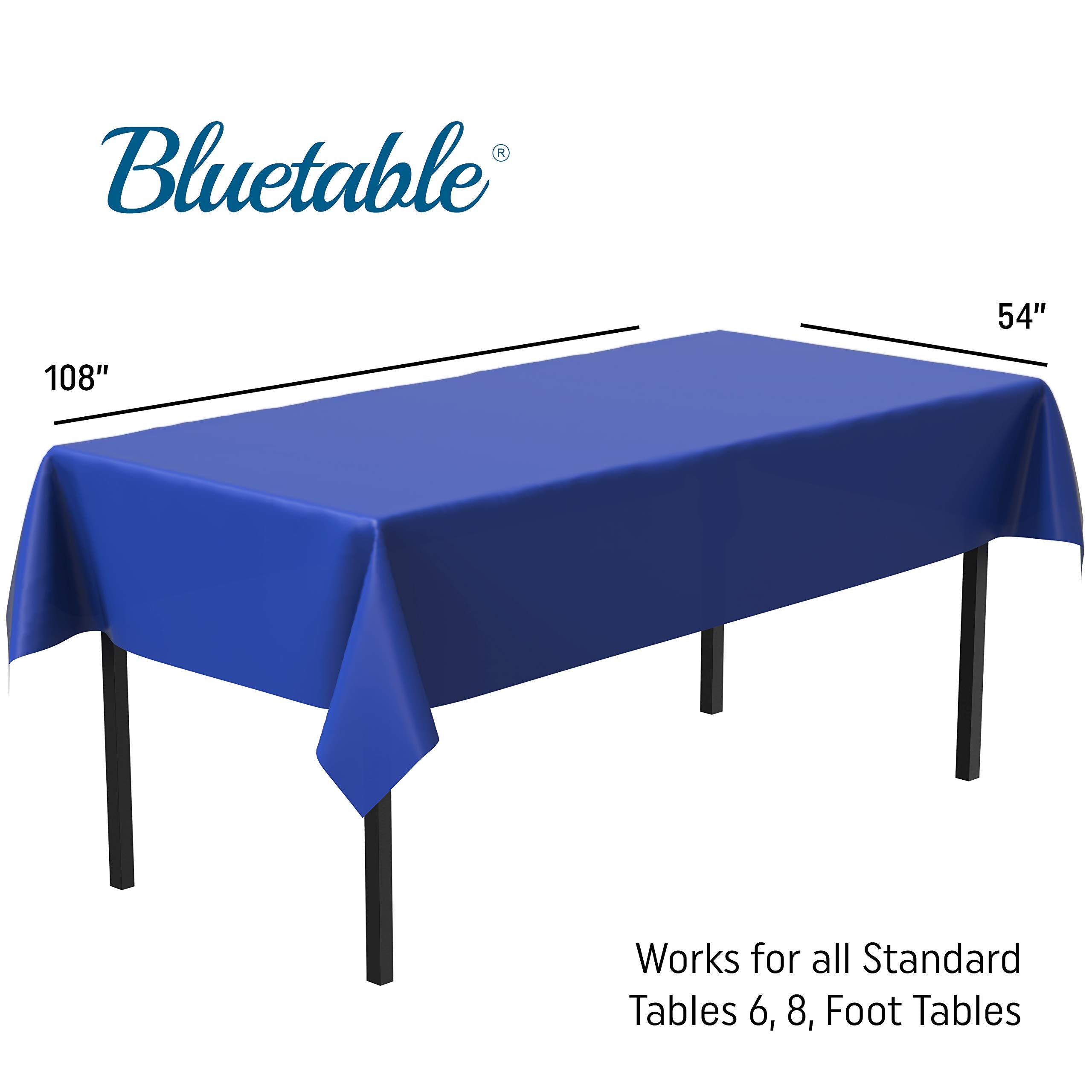 Plastic Tablecloth Disposable Blue (12 Pack) Bulk - Ultra Heavy Duty Table Cloth Rectangle (54    X 108   ) 6 Foot Or 8 Foot Tab