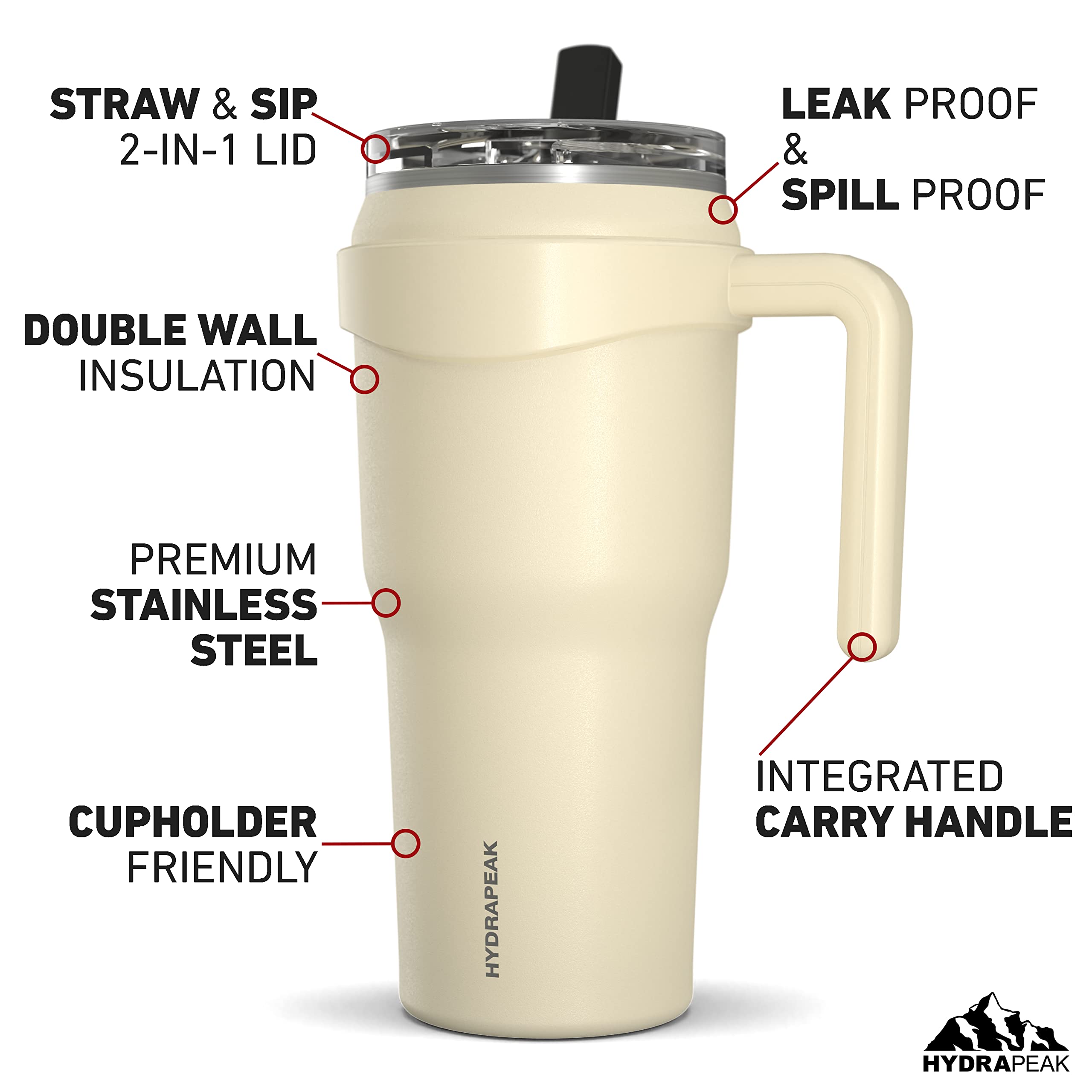 Hydrapeak Roadster 40Oz Stainless Steel Tumbler Double Wall Vacuum Insulated Water Bottle With Handle And 2 In 1 Straw Lid (Mode