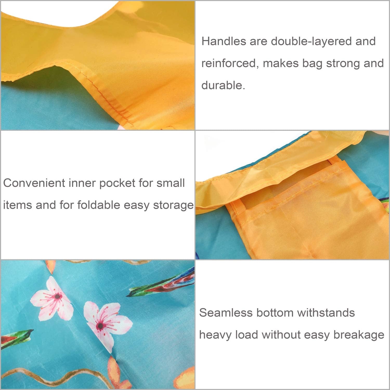 Allydrew Foldable Reusable Shopping Bags, Cherry Blossoms & Birds