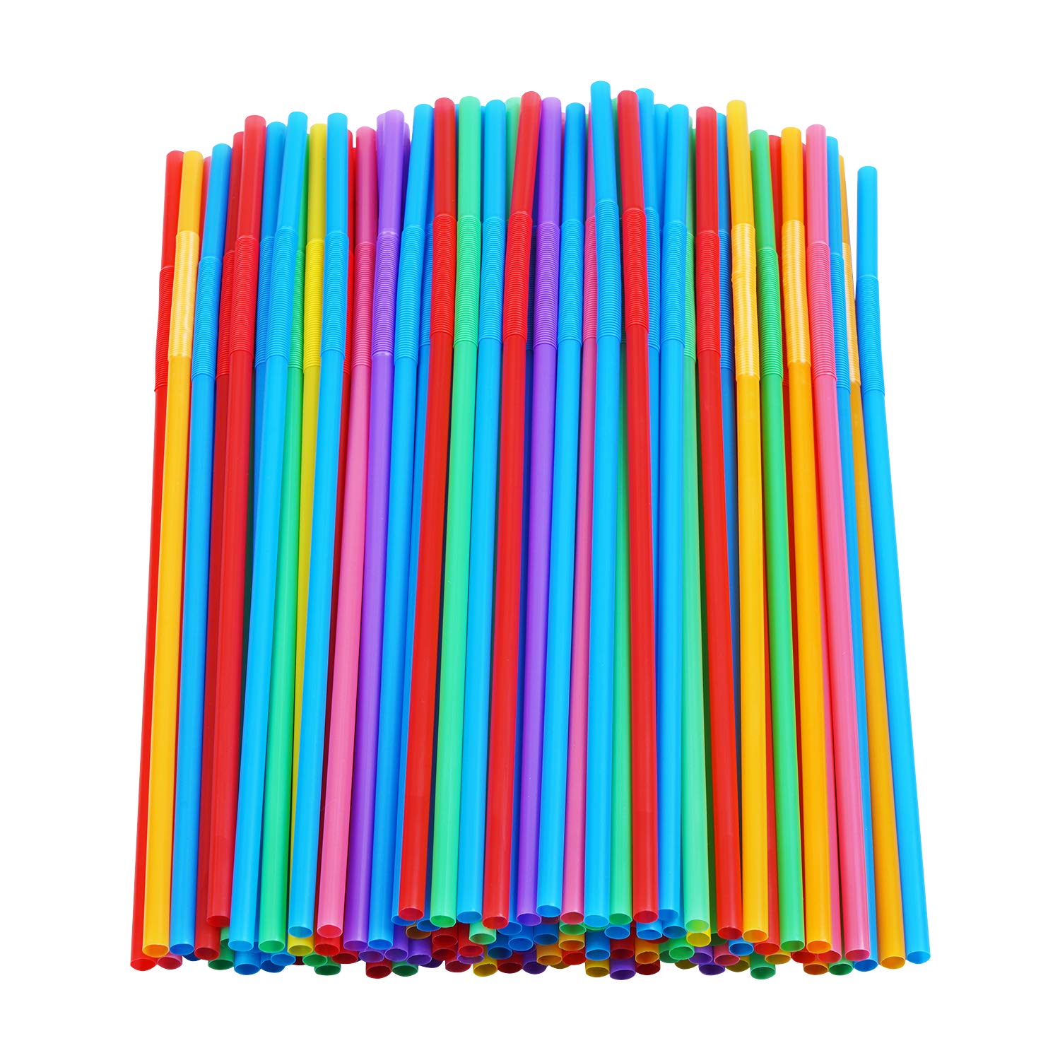 200 Pcs Colorful Plastic Long Flexible Straws.(0.23'' Diameter And 10.2'' Long)