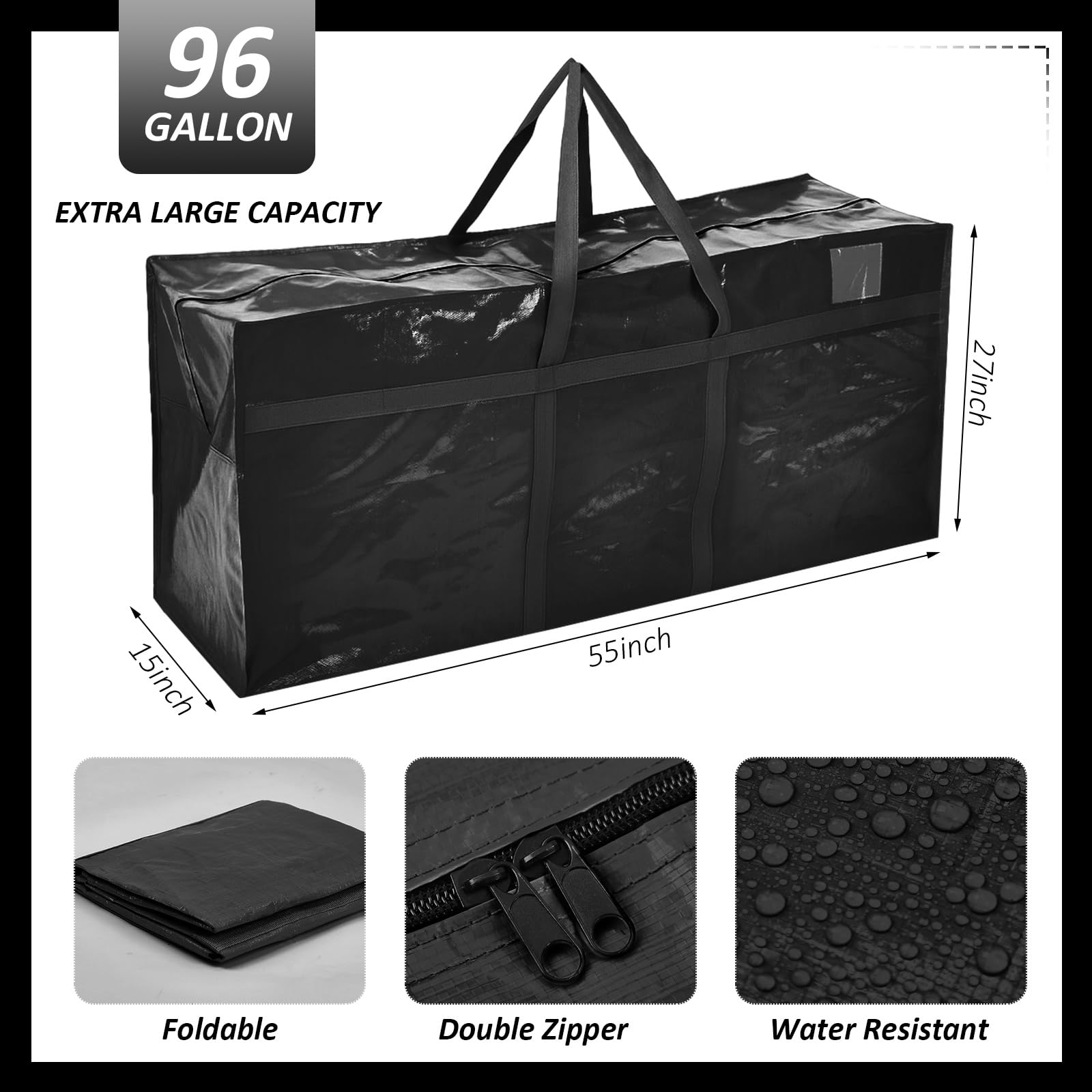 Clysee 4 Pcs 96 Gallon Large Moving Bags with Zipper and Handles Foldable Storage Duffle Bags Heavy Duty Extra Large Totes for C