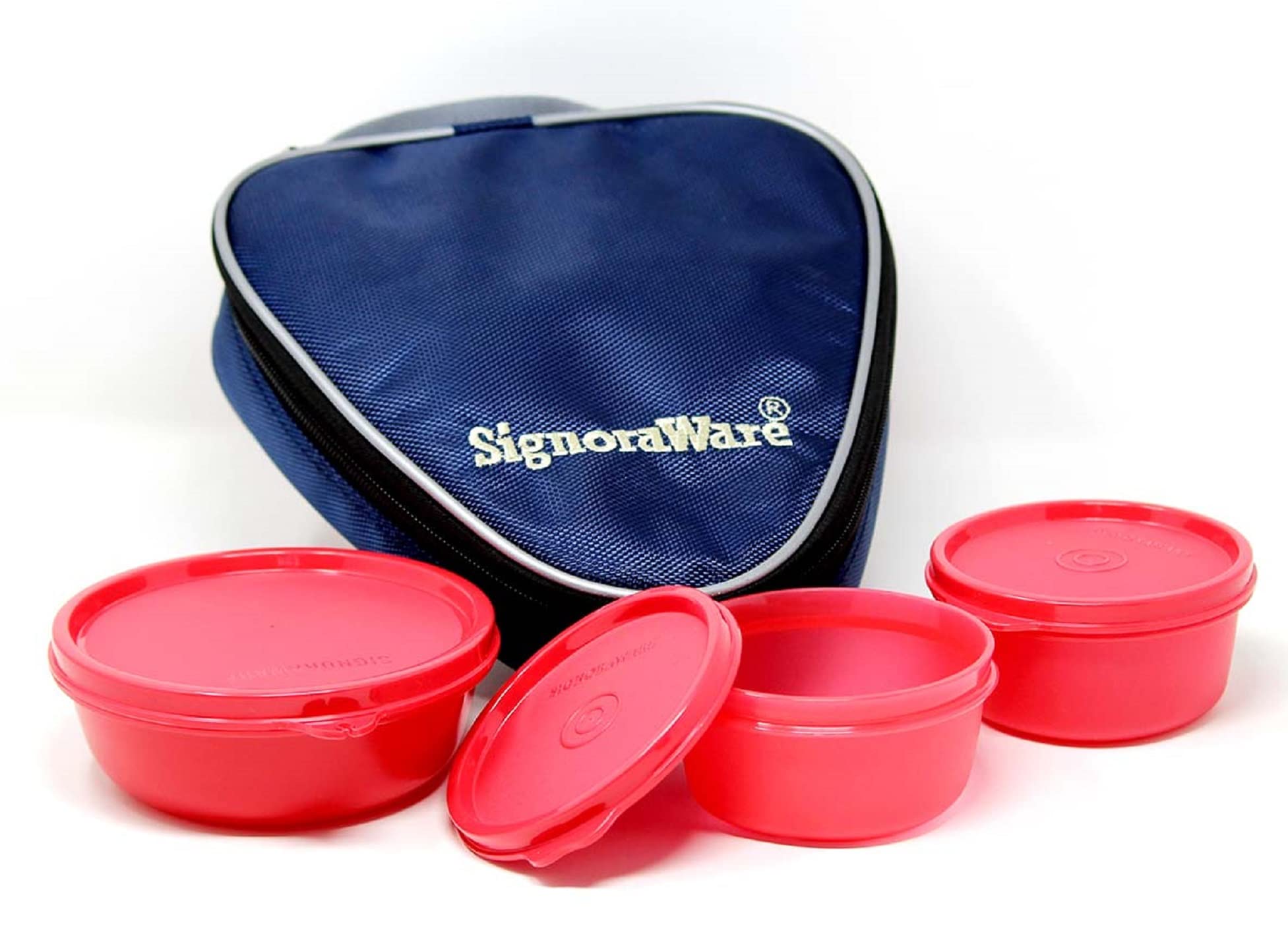 Signoraware Plastic Sleek Lunch With Bag, Deep Red