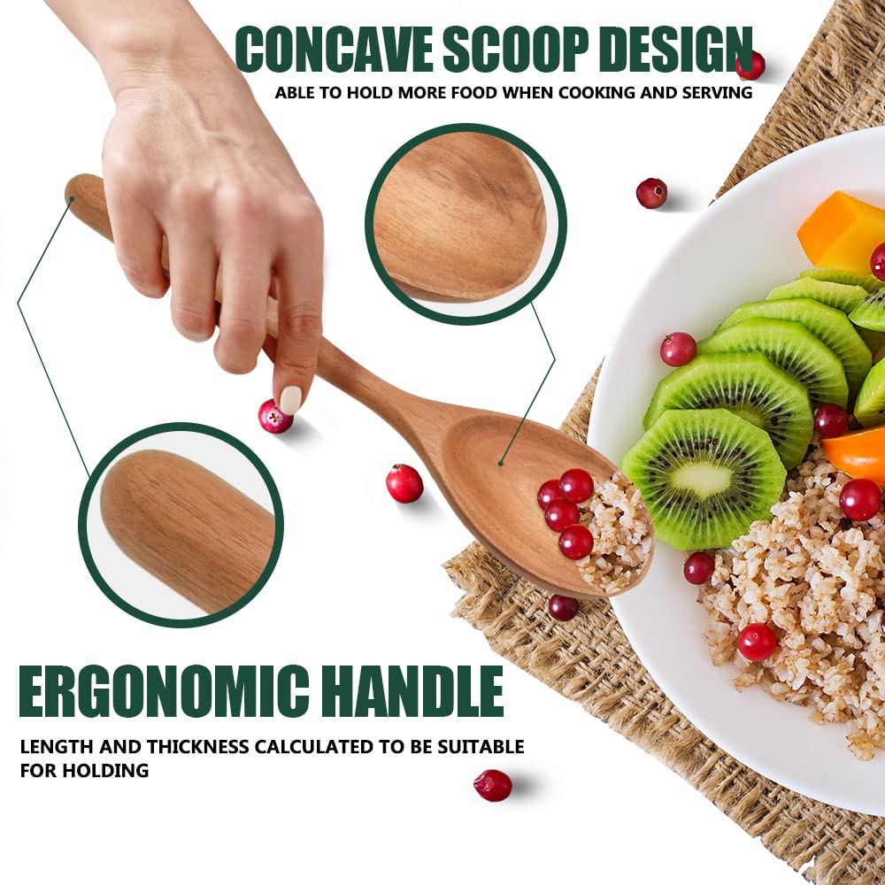 Wooden Spoons For Cooking, Wood Spoon Set Of 2, Kitchen Serving Ladle Scoop Utensil, Heat Resistant Nonstick Cookware Server Spo