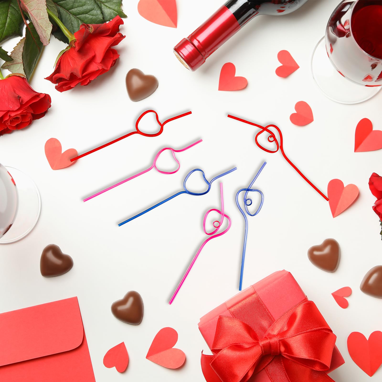 40 Pieces Valentines Plastic Straws Heart Shaped Drinking Straws Decorative Heart Straws For Valentine'S Day Wedding Party Suppl