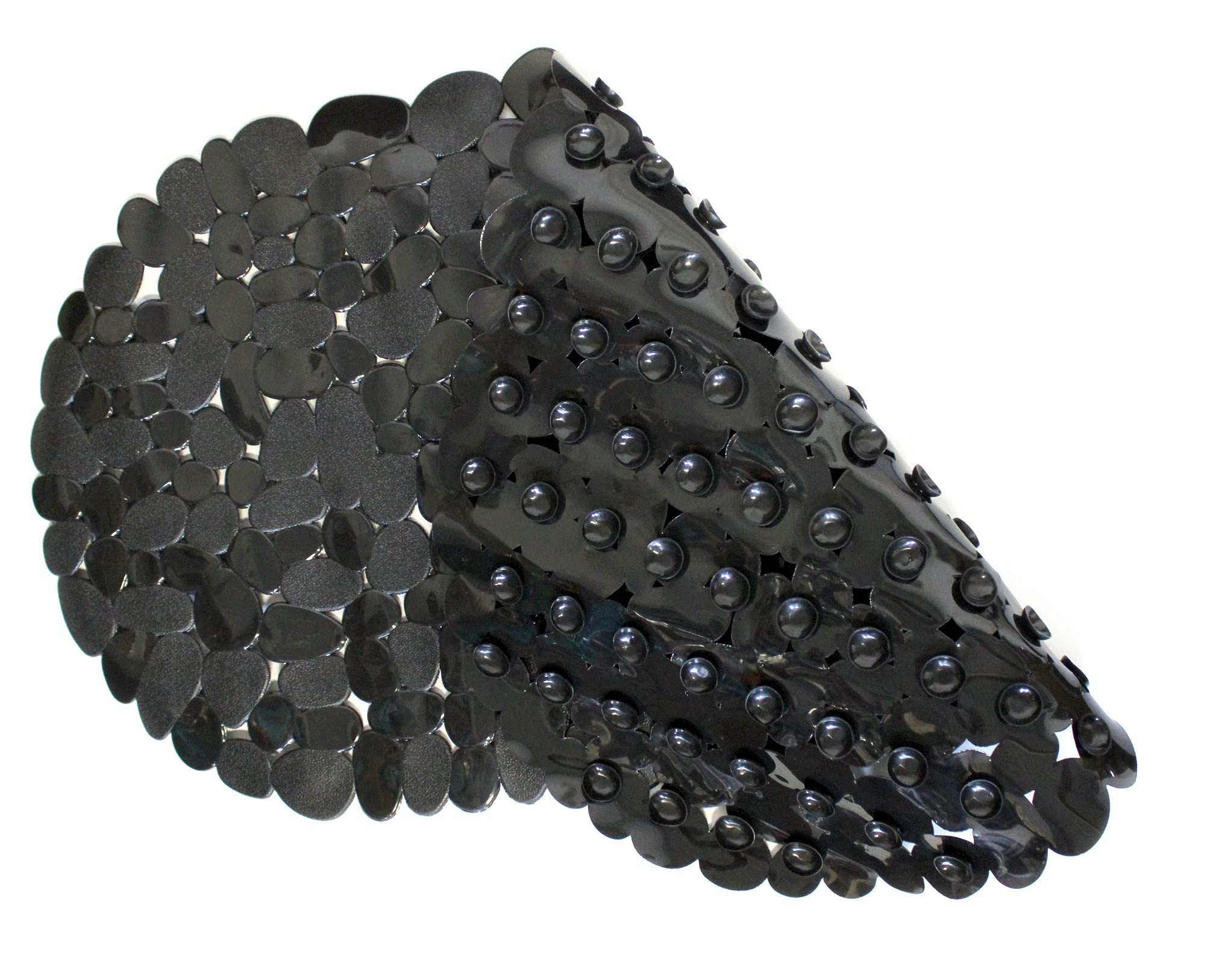 Dependable Industries Inc. Essentials Luxury Pebble Oval Bath Mat, 27'' X 14'' - Elegant Black, Anti-Slip Pvc With Secure Suctio