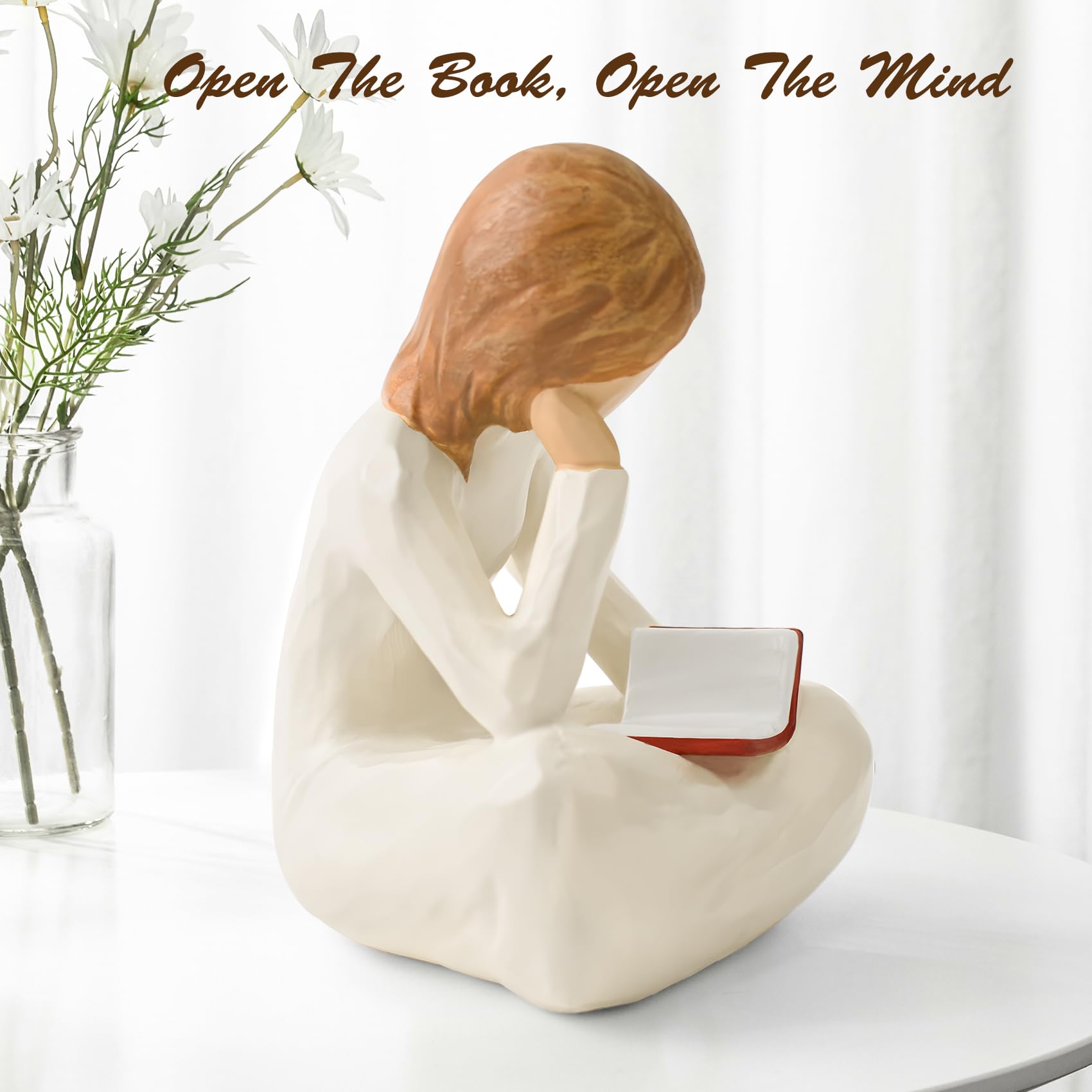 Cuayaes Reading Thinker Statue Book Lover Gifts for Women Readers, Graduates, Students, Teachers, Bookshelf Decor Aesthetic Scul