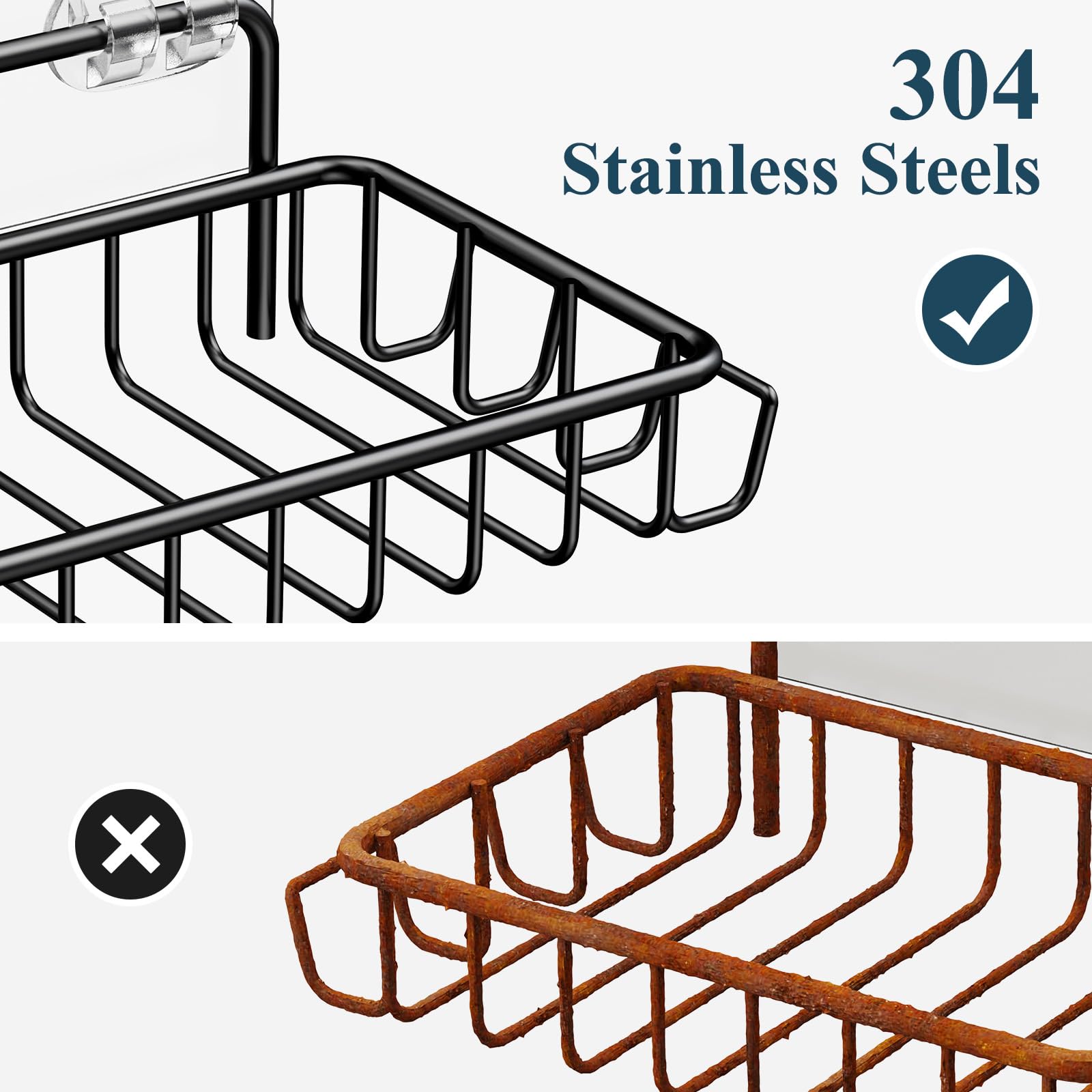 Nieifi Soap Dish Holder With 4 Hooks Stainless Steel Black Adhesive For Shower, Bathroom